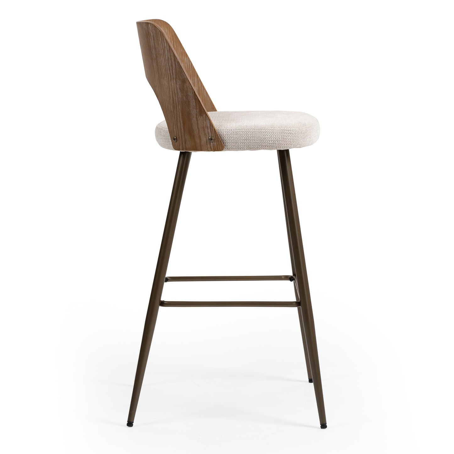 Set of 2 Bethan Beige Washed Boucle Fabric Bar Stool with White Washed Wood Back and Black Iron Legs