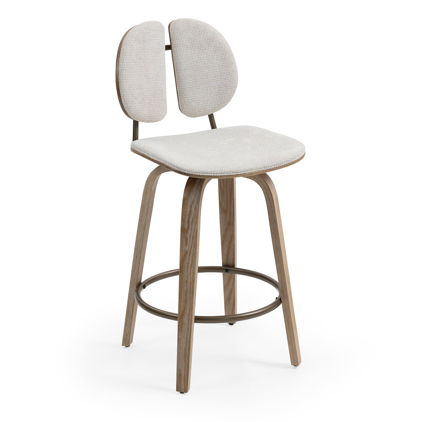 Set of 2 Betrys Beige Washed Woven Fabric Swivel Counter Stool with White Washed Wood Legs
