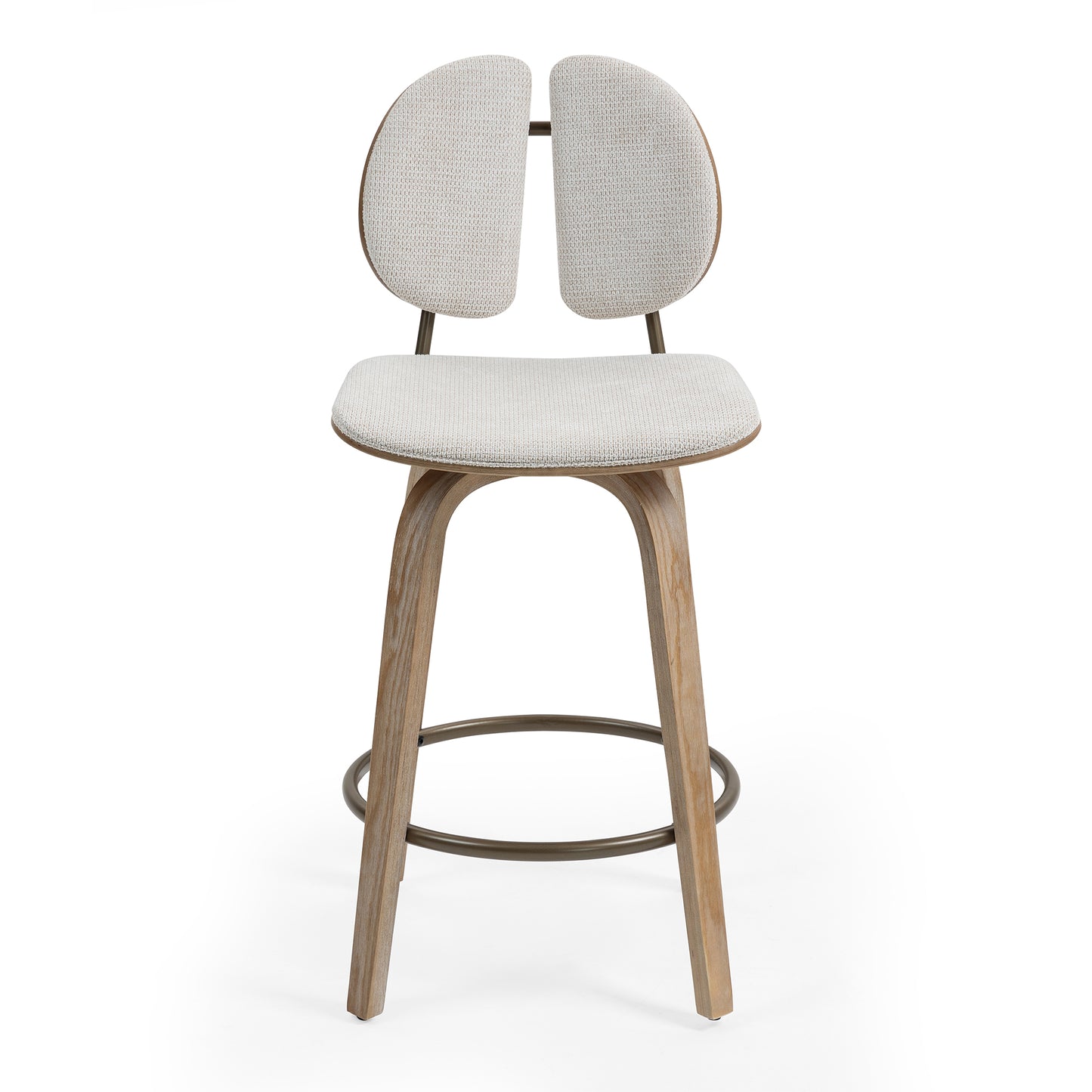 Set of 2 Betrys Beige Washed Woven Fabric Swivel Counter Stool with White Washed Wood Legs
