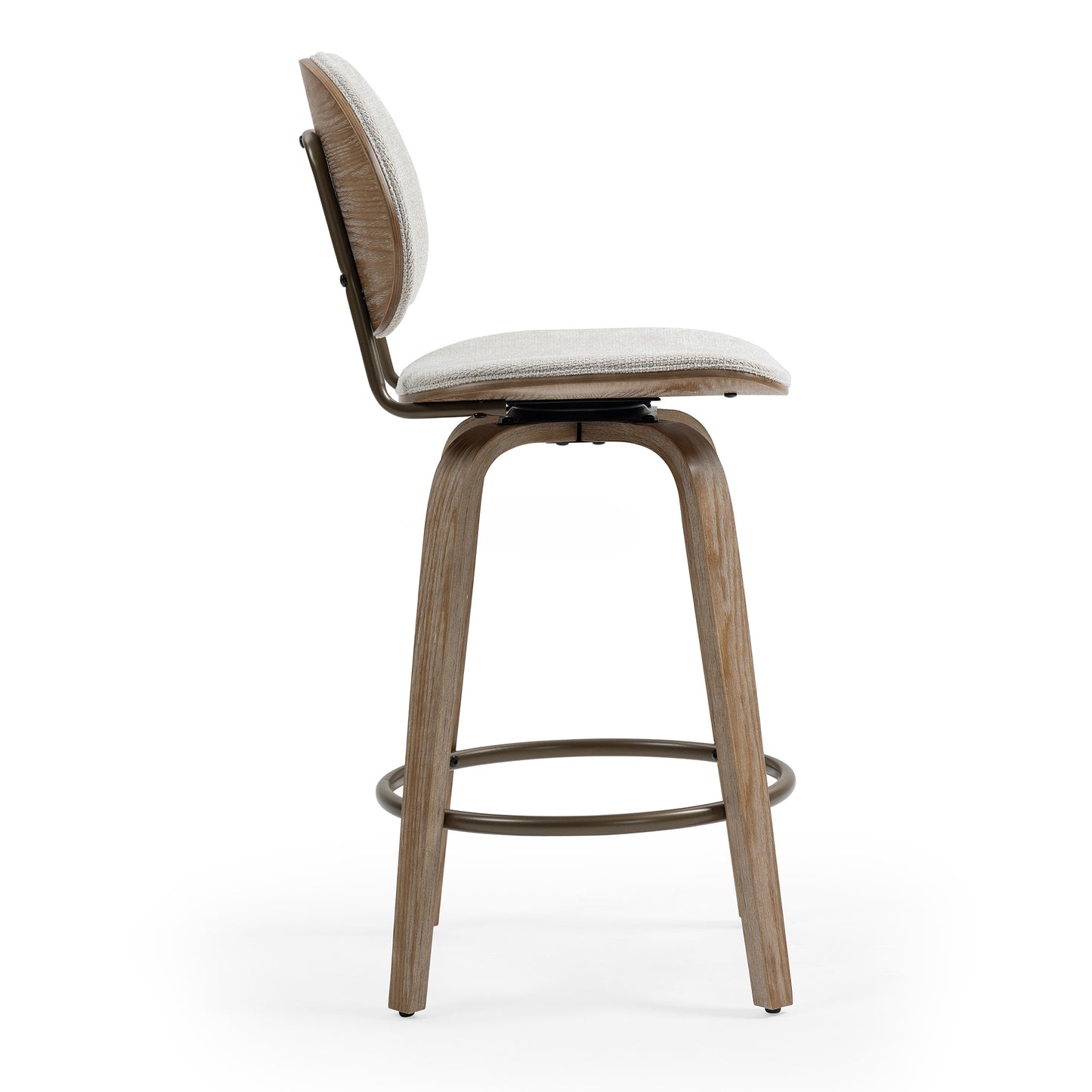 Set of 2 Betrys Beige Washed Woven Fabric Swivel Counter Stool with White Washed Wood Legs