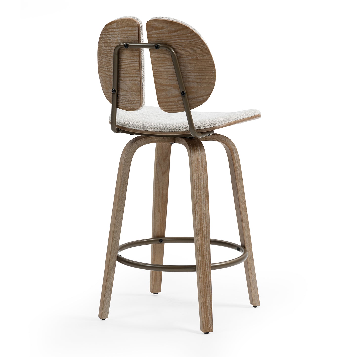 Set of 2 Betrys Beige Washed Woven Fabric Swivel Counter Stool with White Washed Wood Legs