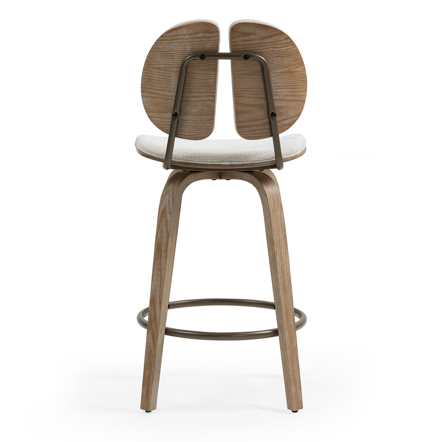 Set of 2 Betrys Beige Washed Woven Fabric Swivel Counter Stool with White Washed Wood Legs