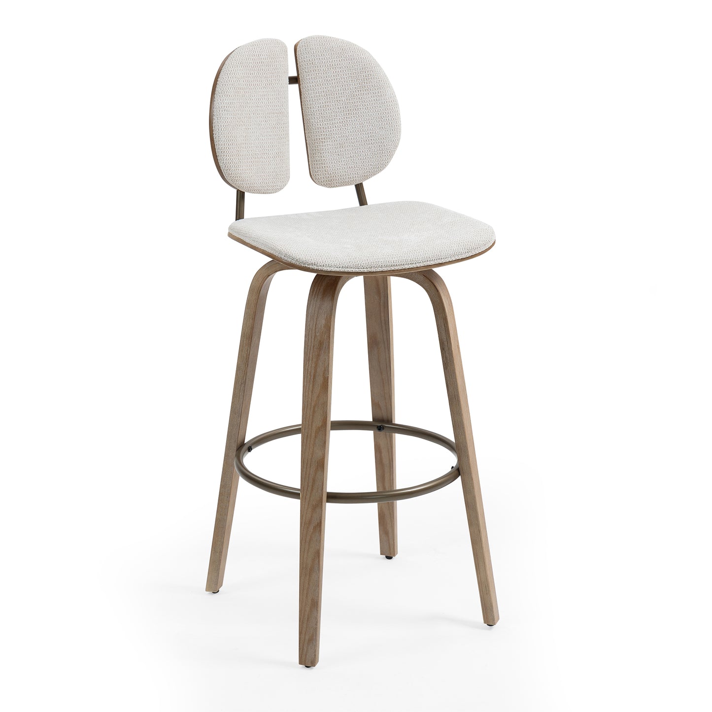 Set of 2 Betrys Beige Washed Woven Fabric Swivel Bar Stool with White Washed Wood Legs