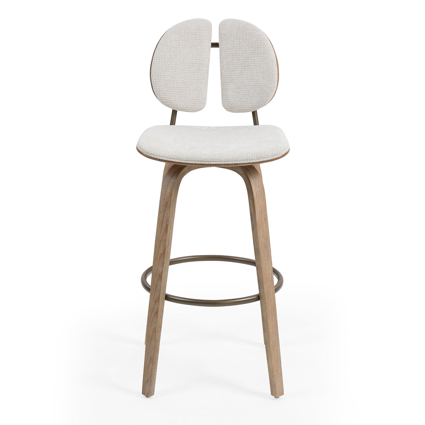 Set of 2 Betrys Beige Washed Woven Fabric Swivel Bar Stool with White Washed Wood Legs