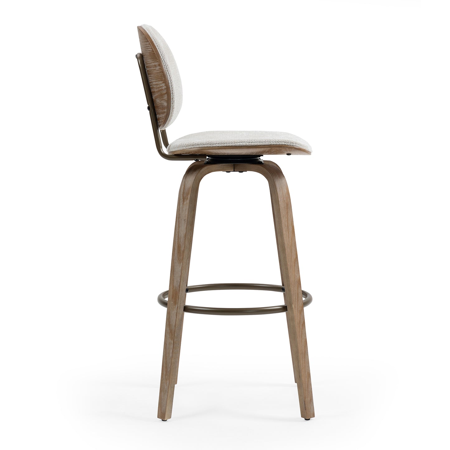 Set of 2 Betrys Beige Washed Woven Fabric Swivel Bar Stool with White Washed Wood Legs