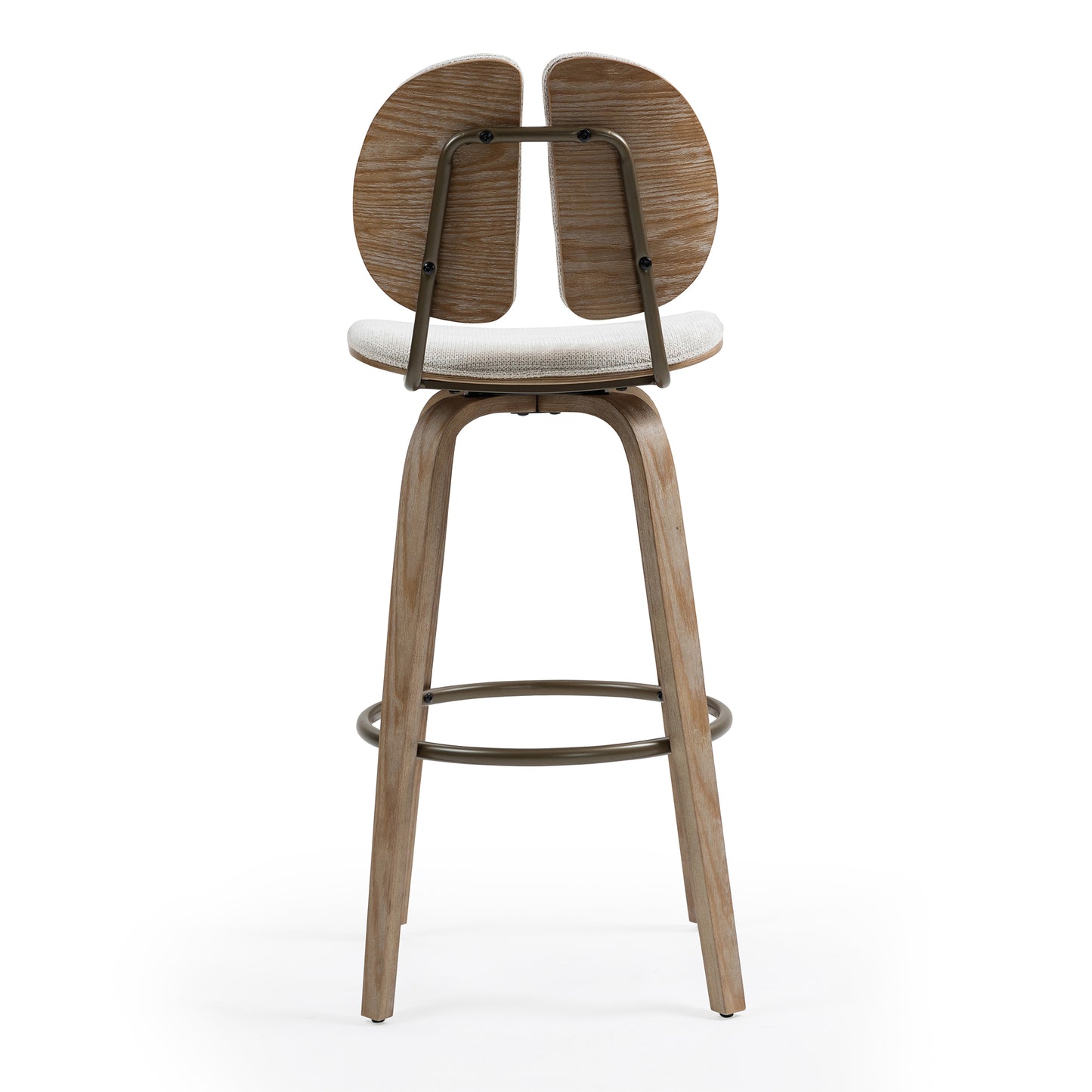 Set of 2 Betrys Beige Washed Woven Fabric Swivel Bar Stool with White Washed Wood Legs