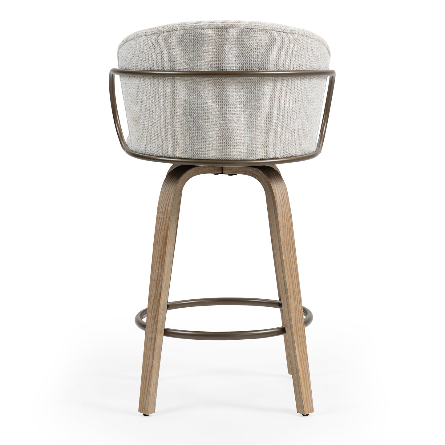 Set of 2 Bette Beige Washed Woven Fabric Swivel Counter Stool with Wood Legs and Copper Iron Arms