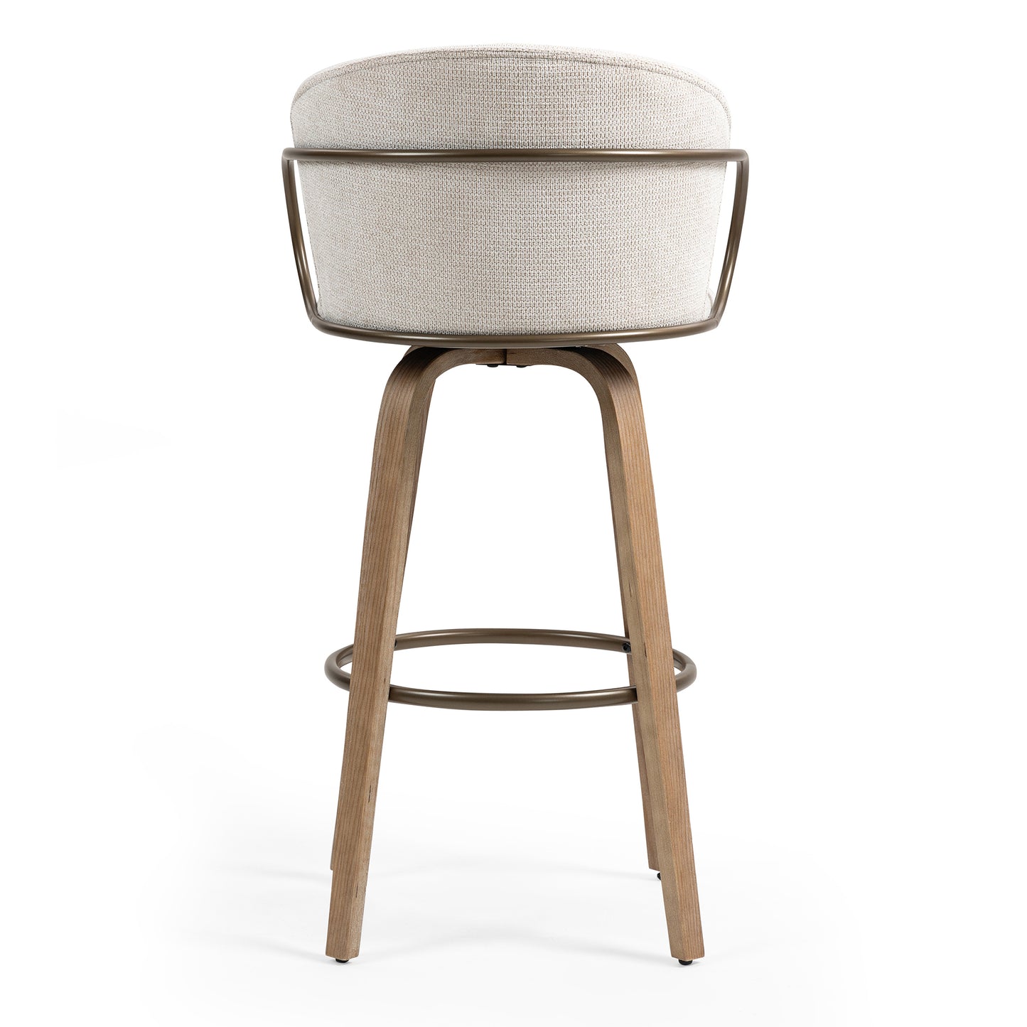 Set of 2 Bette Beige Washed Woven Fabric Swivel Bar Stool with Wood Legs and Copper Iron Arms