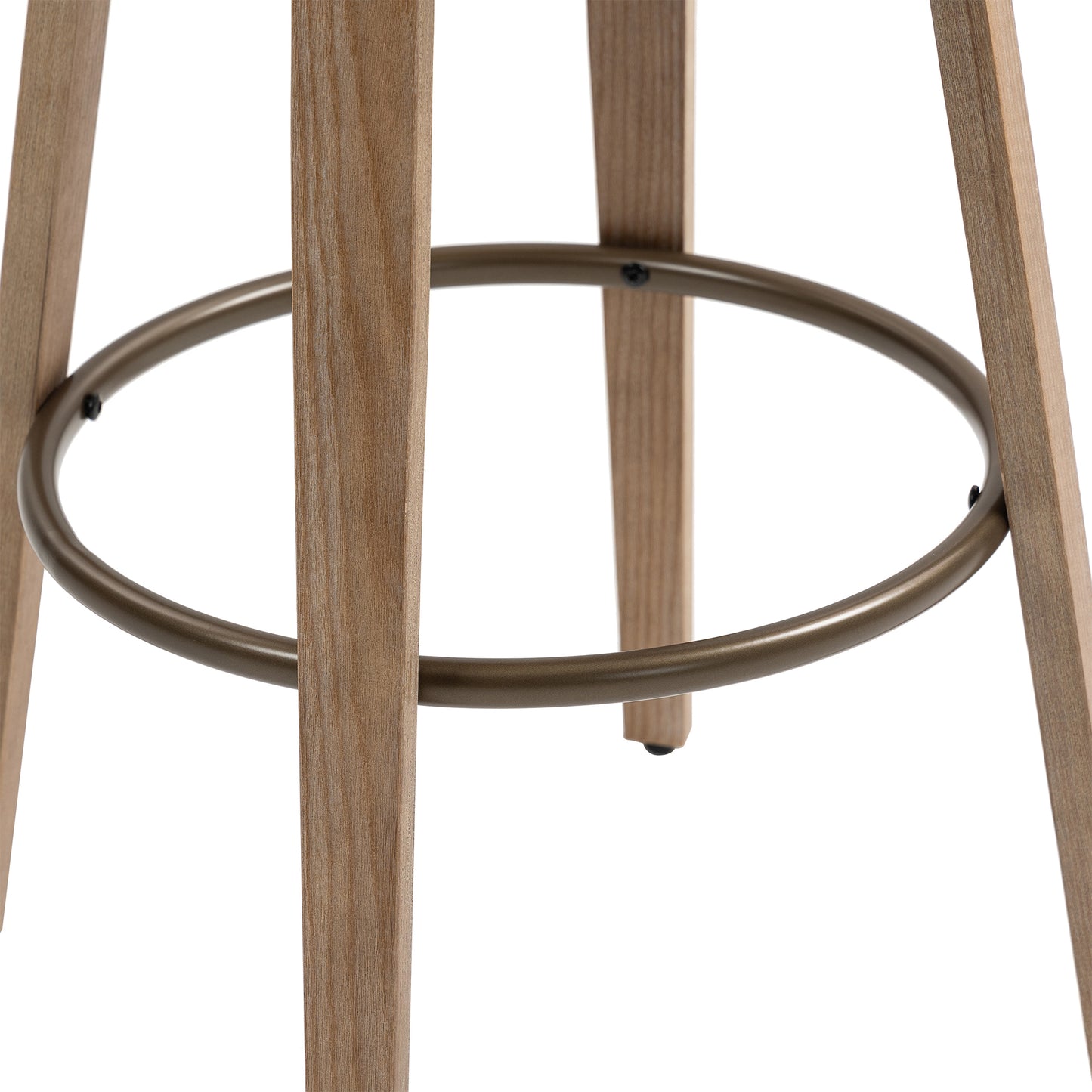 Set of 2 Bette Beige Washed Woven Fabric Swivel Bar Stool with Wood Legs and Copper Iron Arms