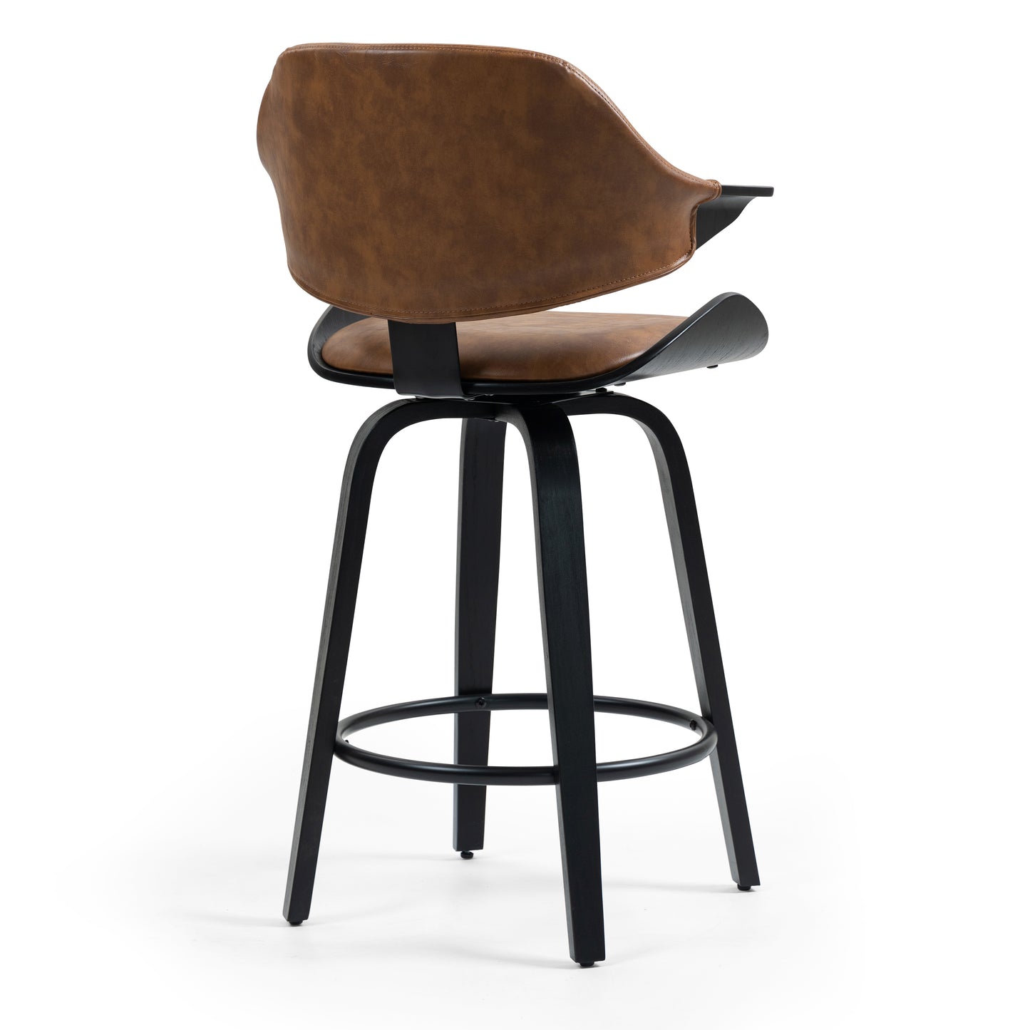 Set of 2 Bevelyn Vintage Brown Faux Leather Swivel Counter Stool with Black Wood Legs