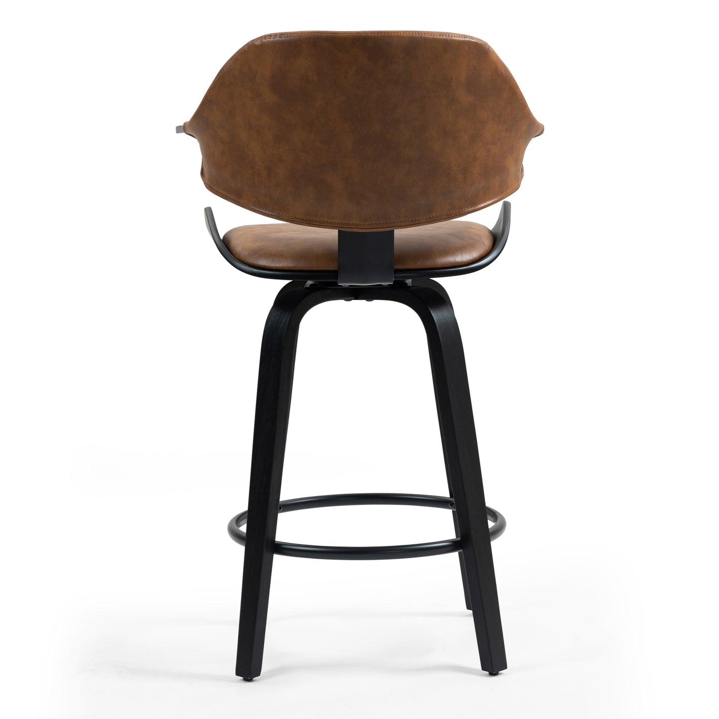 Set of 2 Bevelyn Vintage Brown Faux Leather Swivel Counter Stool with Black Wood Legs