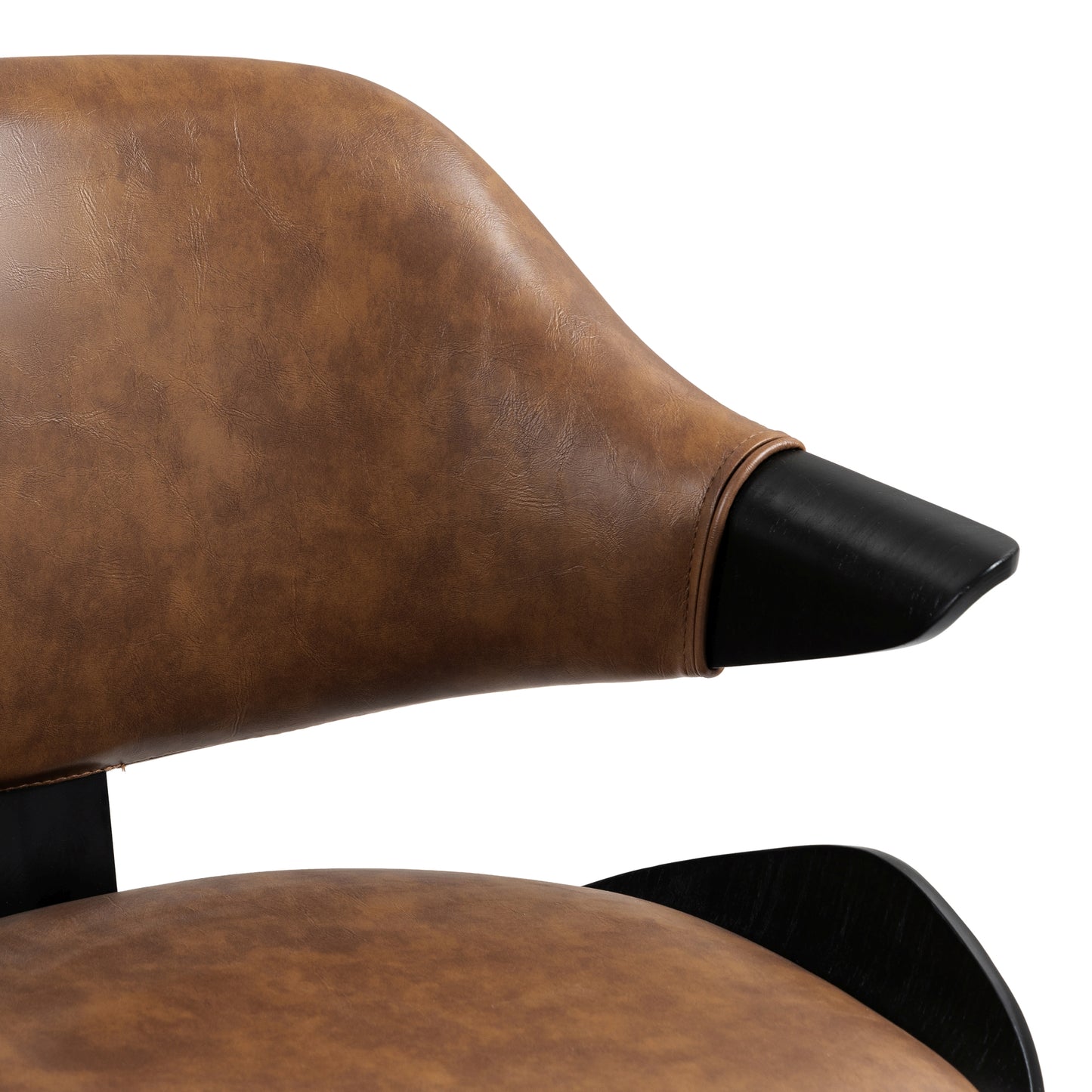 Set of 2 Bevelyn Vintage Brown Faux Leather Swivel Bar Stool with Black Wood Legs