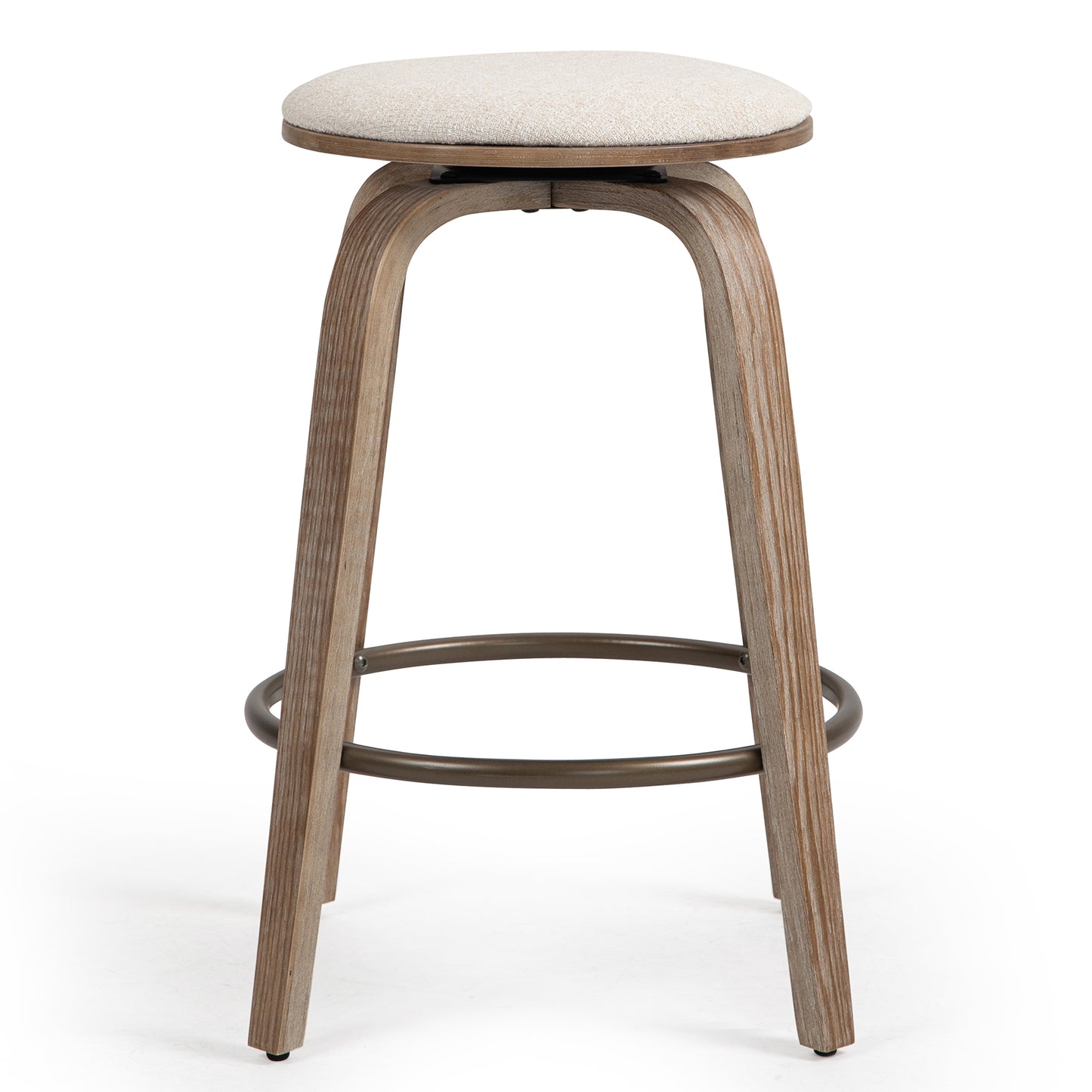 Set of 2 Beatus Beige Woven Fabric Counter Stool with Natural Wood Legs Set