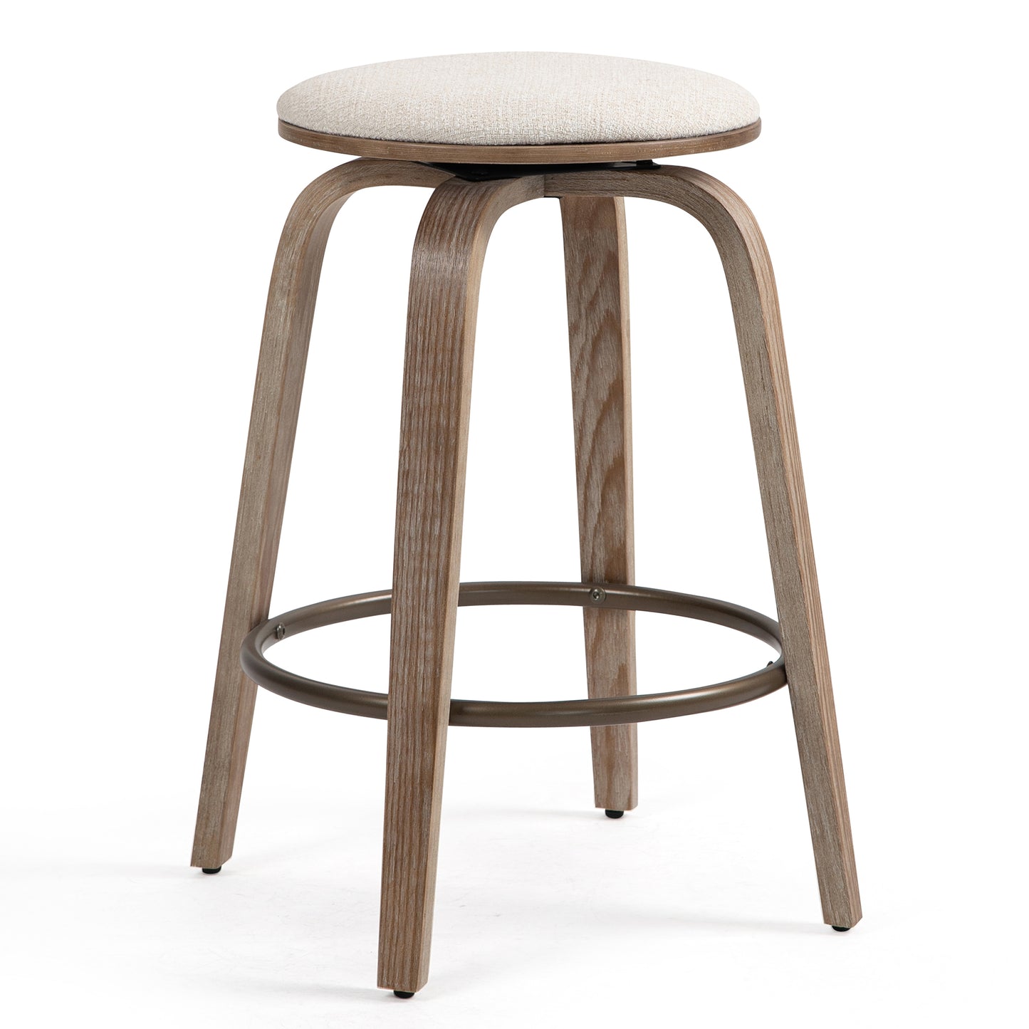 Set of 2 Beatus Beige Woven Fabric Counter Stool with Natural Wood Legs Set