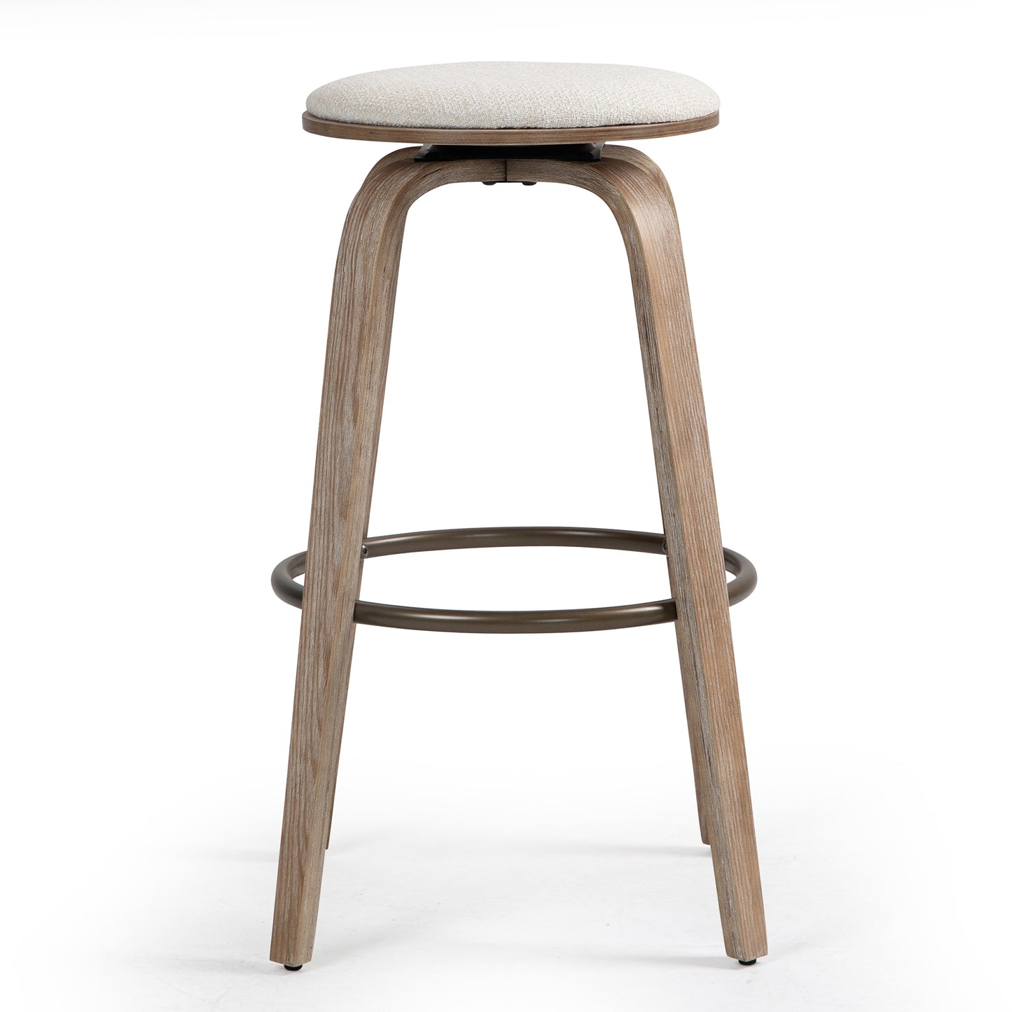 Set of 2 Beatus Beige Woven Fabric Bar Stool with Natural Wood Legs Set