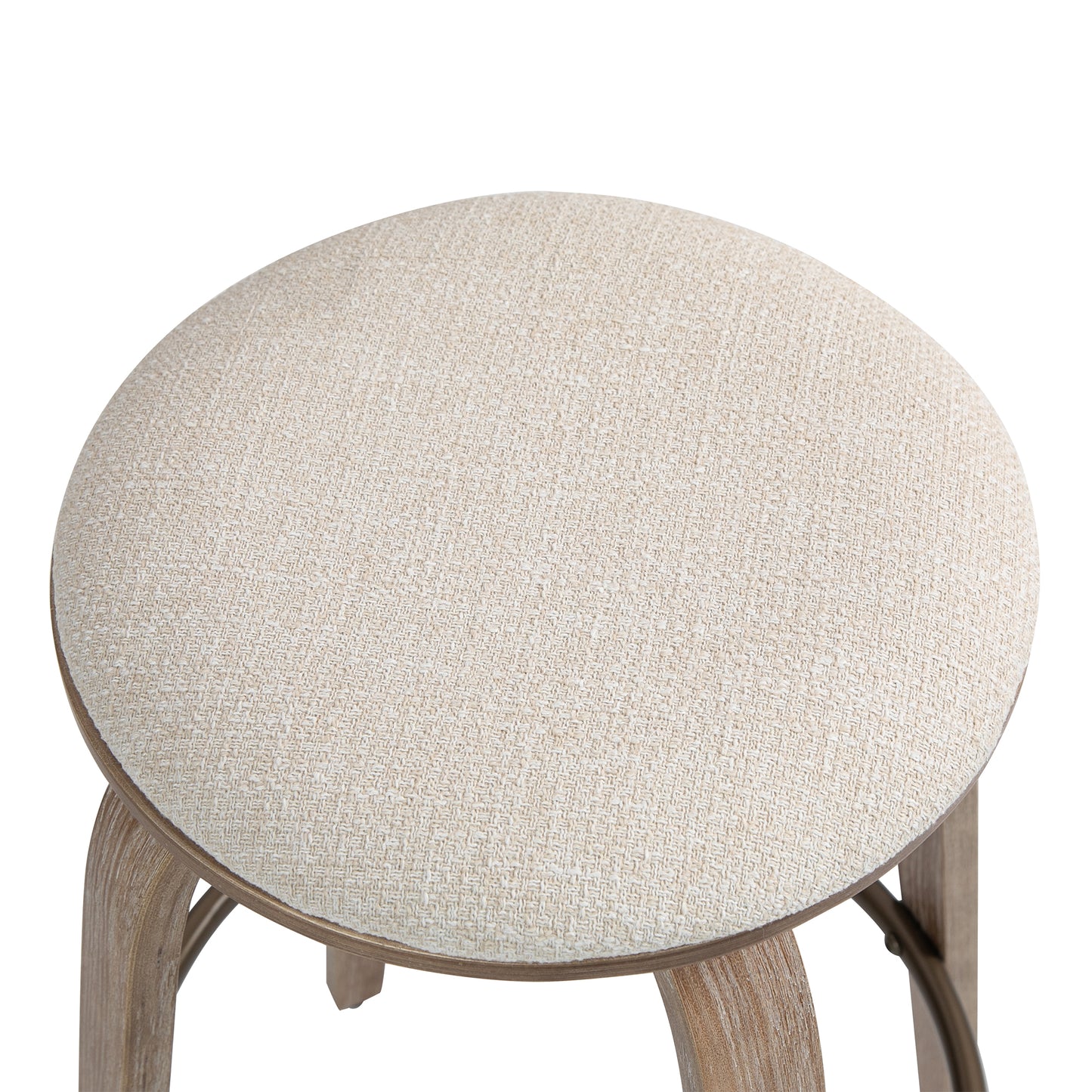Set of 2 Beatus Beige Woven Fabric Bar Stool with Natural Wood Legs Set