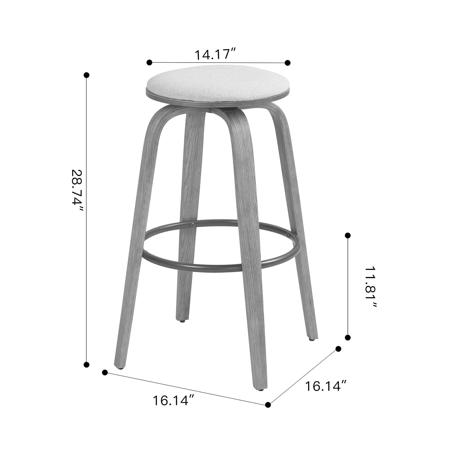 Set of 2 Beatus Beige Woven Fabric Bar Stool with Natural Wood Legs Set