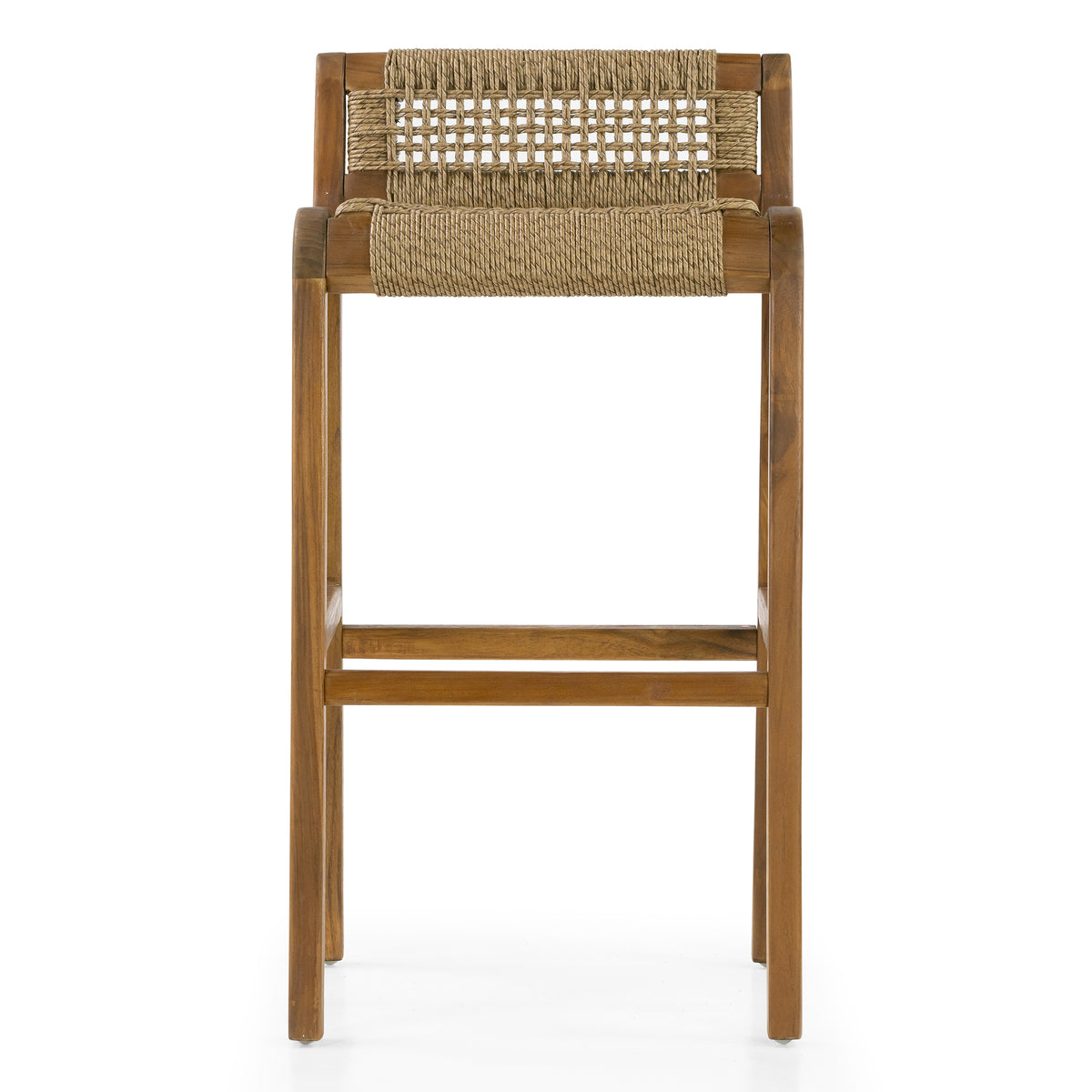 Set of 2 Blume Brown Teakwood Indoor/Outdoor Barstool with Low Back Hand-Woven Synthetic Rattan Seat
