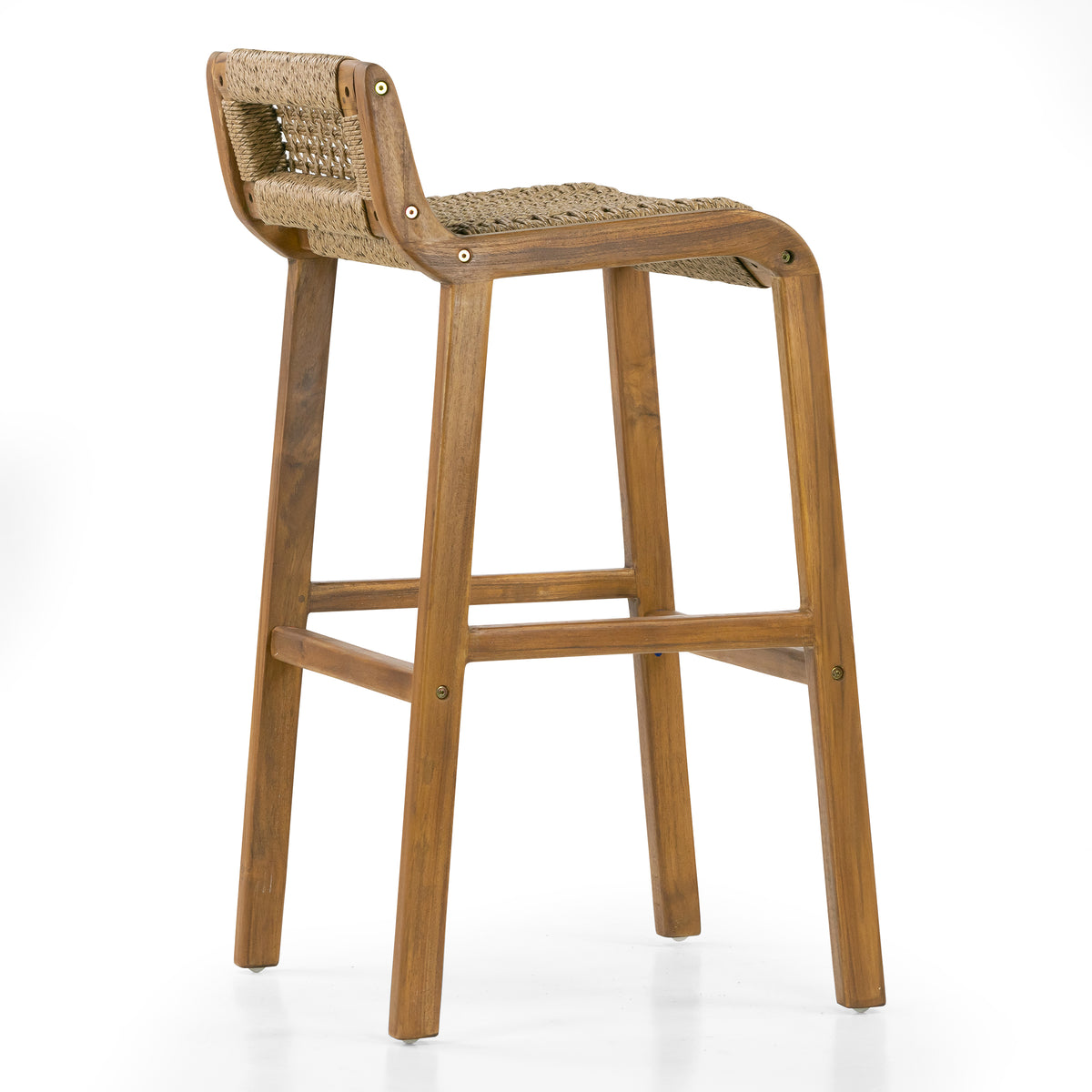 Set of 2 Blume Brown Teakwood Indoor/Outdoor Barstool with Low Back Hand-Woven Synthetic Rattan Seat