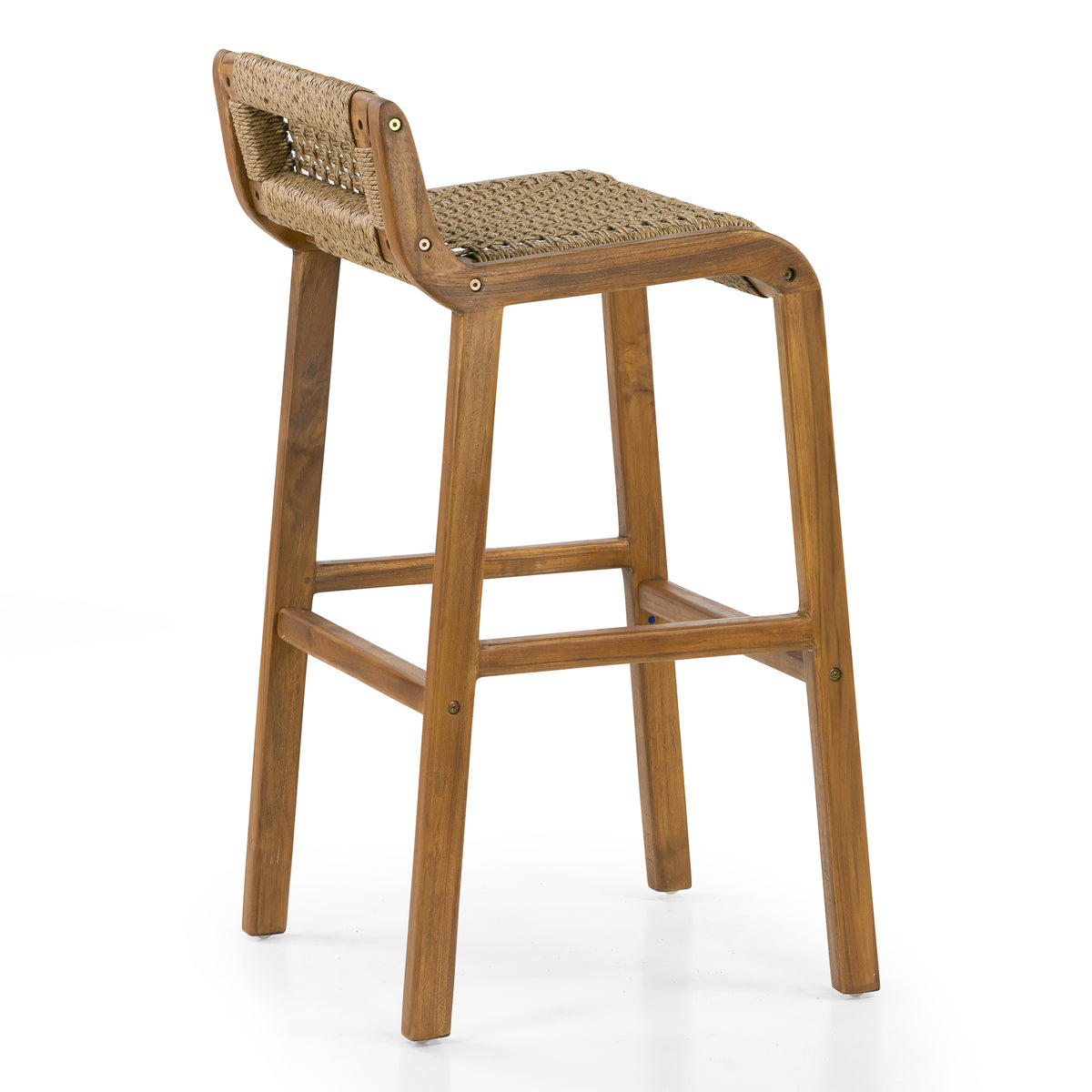 Set of 2 Blume Brown Teakwood Indoor/Outdoor Barstool with Low Back Hand-Woven Synthetic Rattan Seat