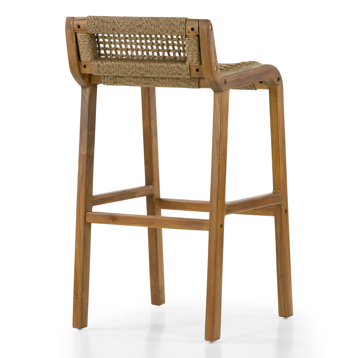 Set of 2 Blume Brown Teakwood Indoor/Outdoor Barstool with Low Back Hand-Woven Synthetic Rattan Seat