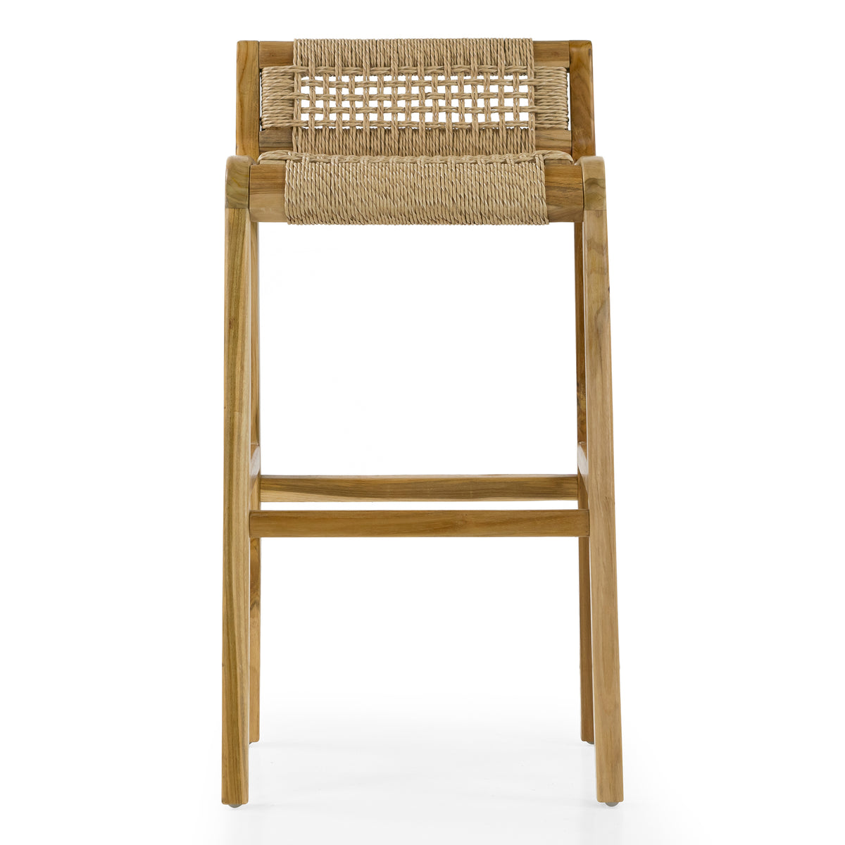 Set of 2 Blume Light Teakwood Indoor/Outdoor Barstool with Low Back Hand-Woven Synthetic Rattan Seat
