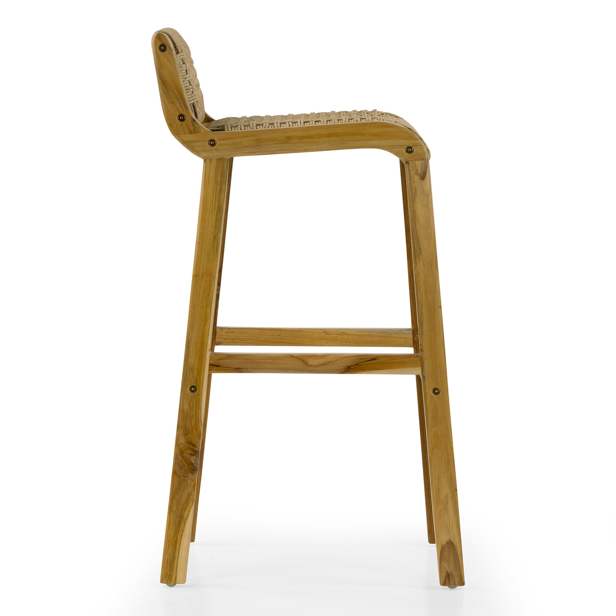 Set of 2 Blume Light Teakwood Indoor/Outdoor Barstool with Low Back Hand-Woven Synthetic Rattan Seat