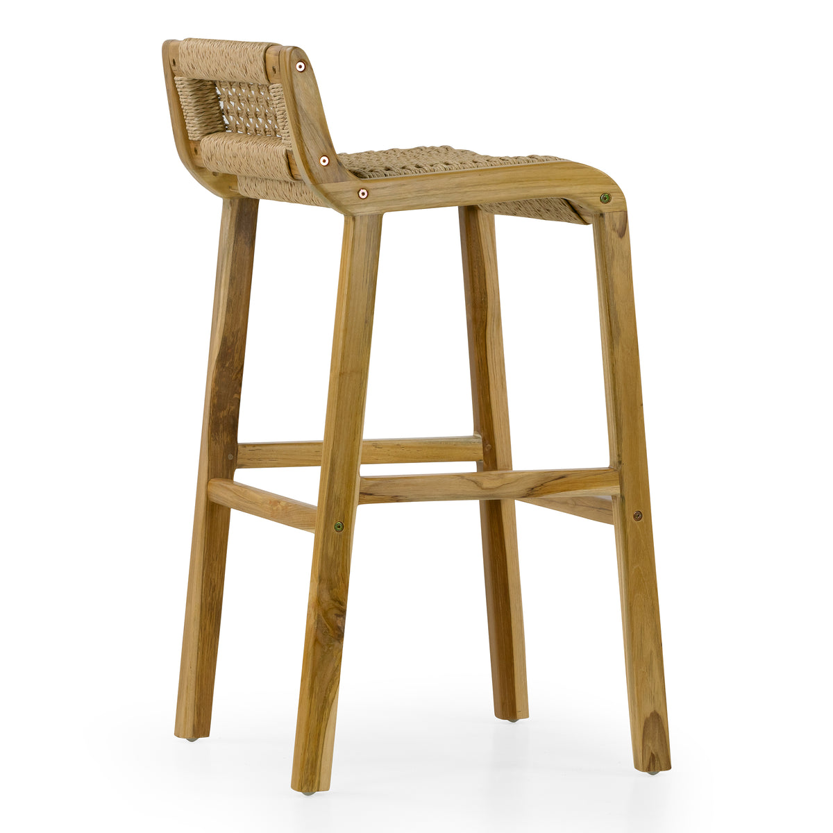 Set of 2 Blume Light Teakwood Indoor/Outdoor Barstool with Low Back Hand-Woven Synthetic Rattan Seat