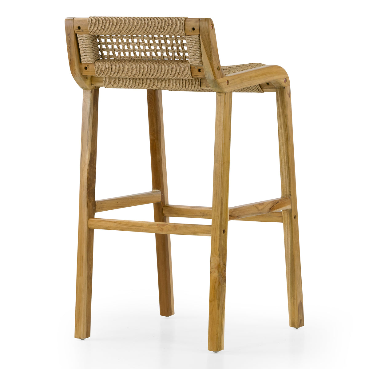 Set of 2 Blume Light Teakwood Indoor/Outdoor Barstool with Low Back Hand-Woven Synthetic Rattan Seat