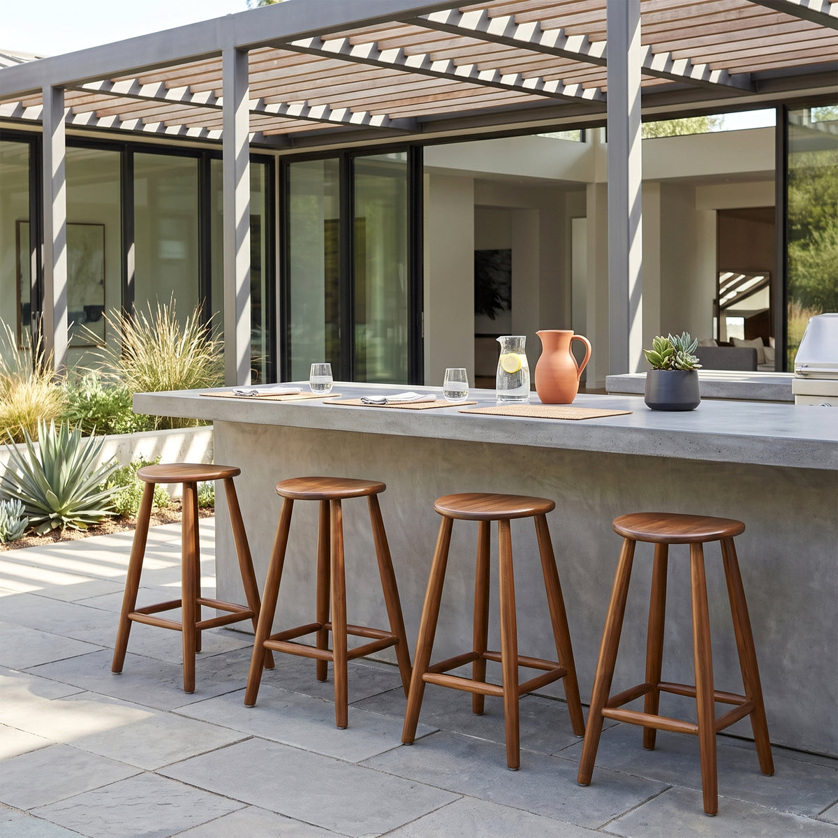 Bolivar Brown Teakwood Indoor/Outdoor Backless Counter Stool
