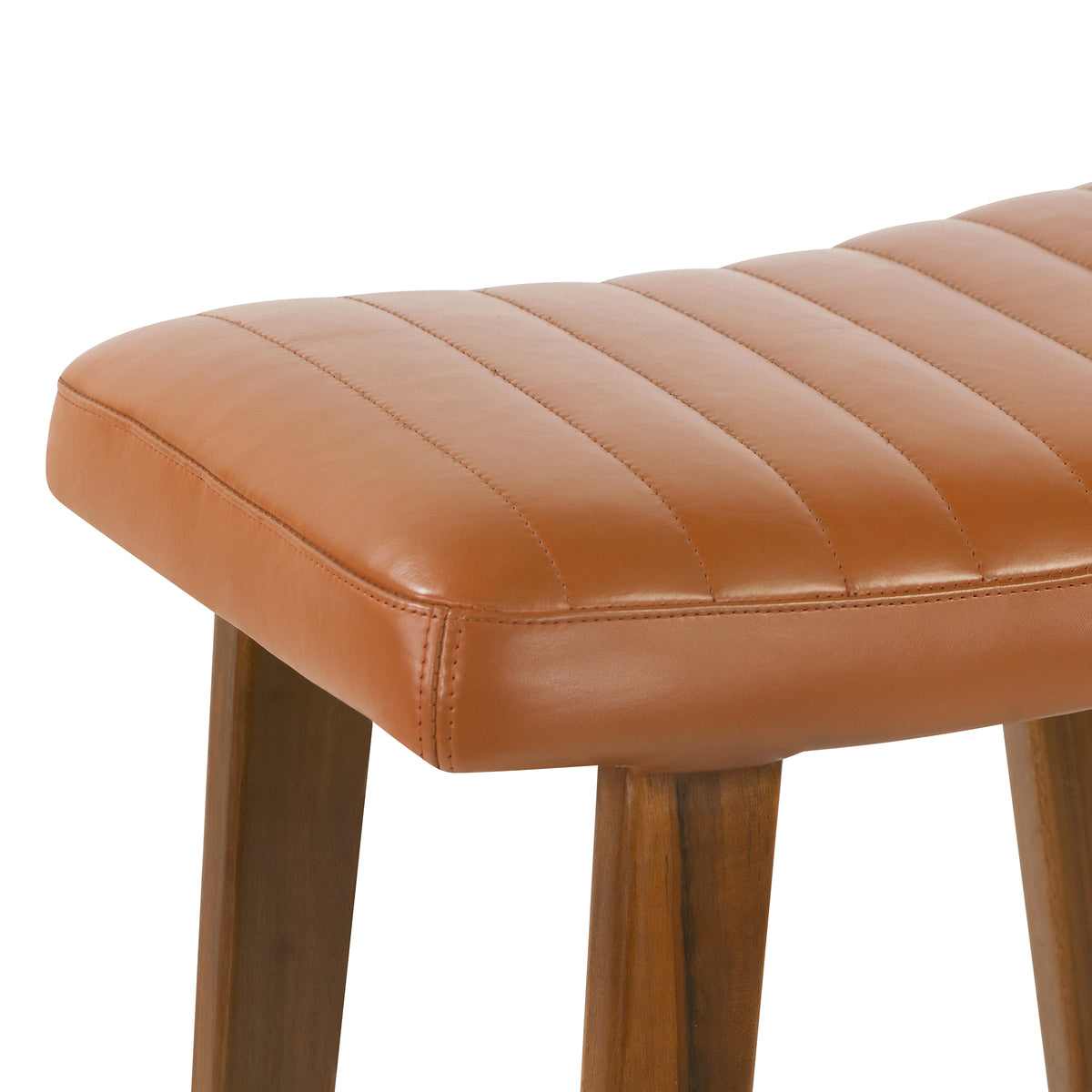 Bonita Brown Backless Leather Seat Counter Stool with Teakwood Frame