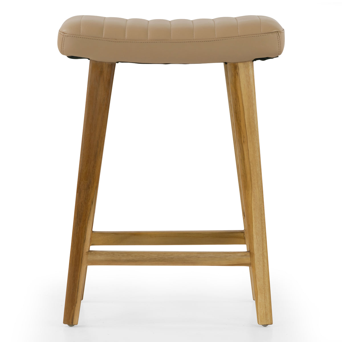 Bonita Beige Backless Leather Seat Counter Stool with Light Teakwood Frame