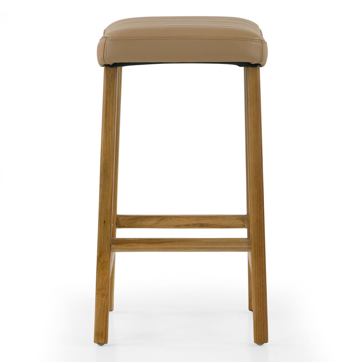 Bonita Beige Backless Leather Seat Counter Stool with Light Teakwood Frame
