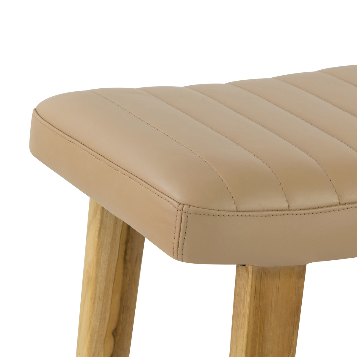 Bonita Beige Backless Leather Seat Counter Stool with Light Teakwood Frame