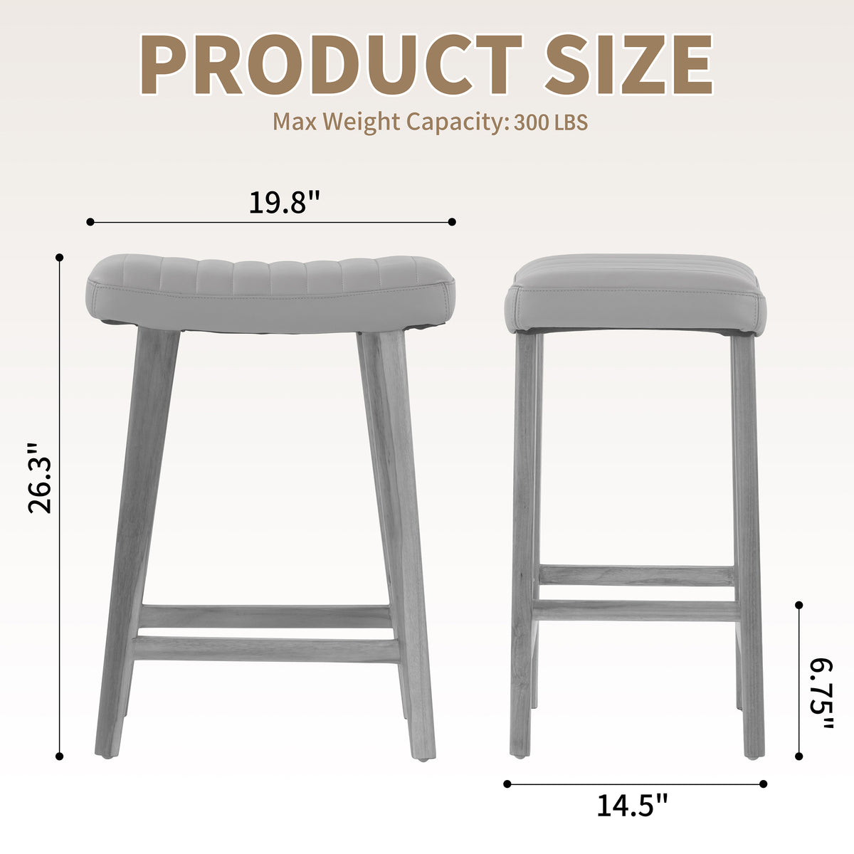 Bonita Beige Backless Leather Seat Counter Stool with Light Teakwood Frame