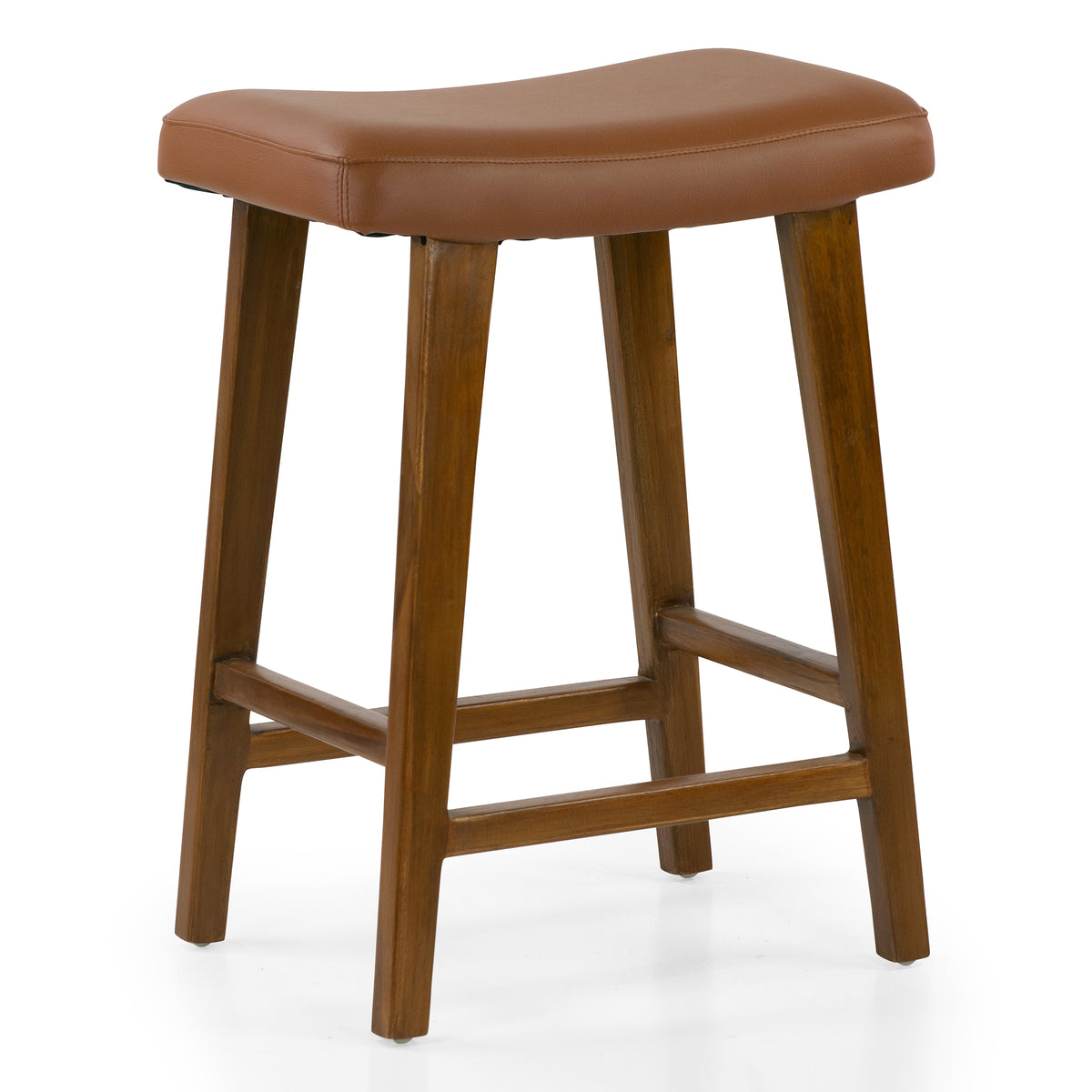 Bonita Brown Backless Faux Leather Upholstered Counter Stool with Teakwood Frame