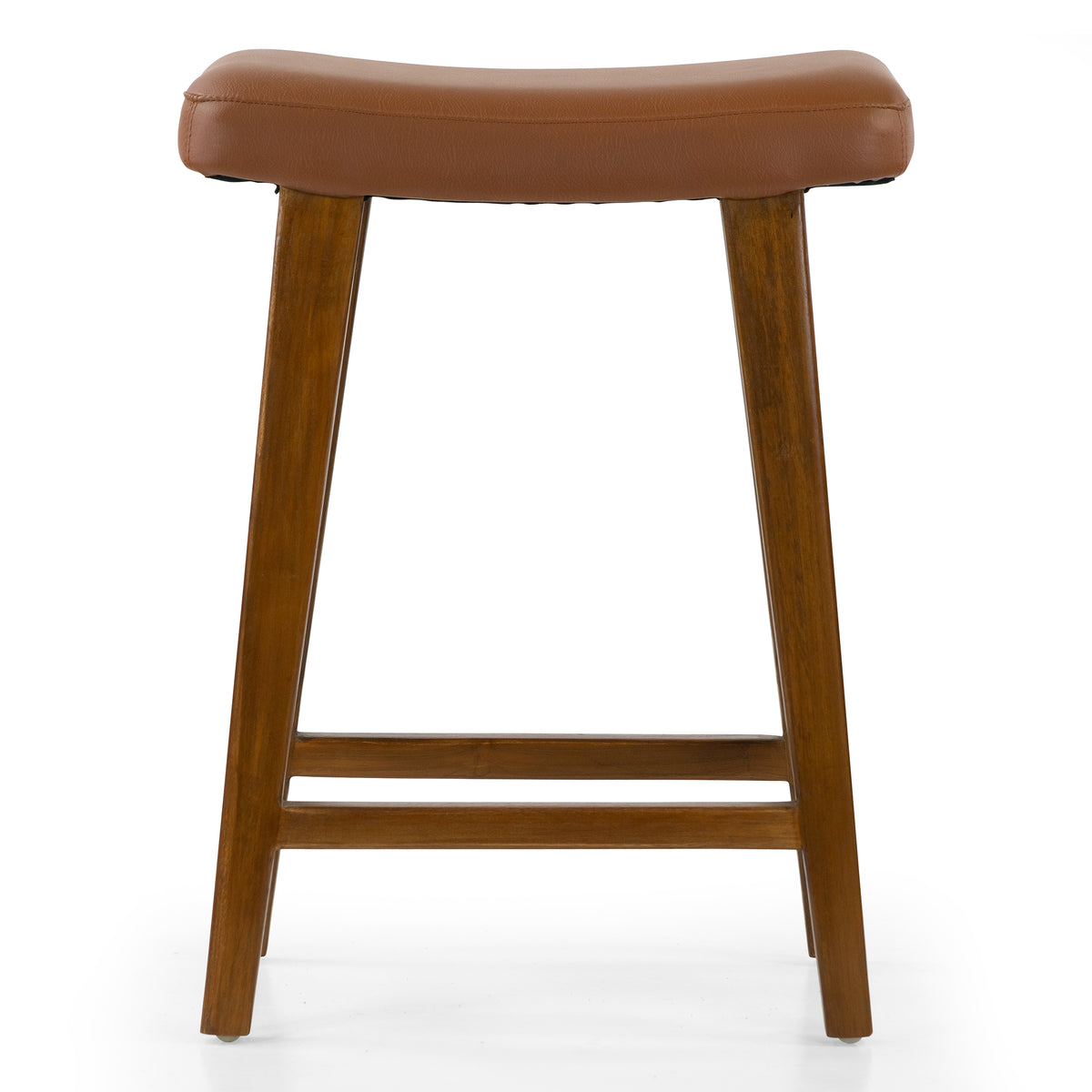 Bonita Brown Backless Faux Leather Upholstered Counter Stool with Teakwood Frame