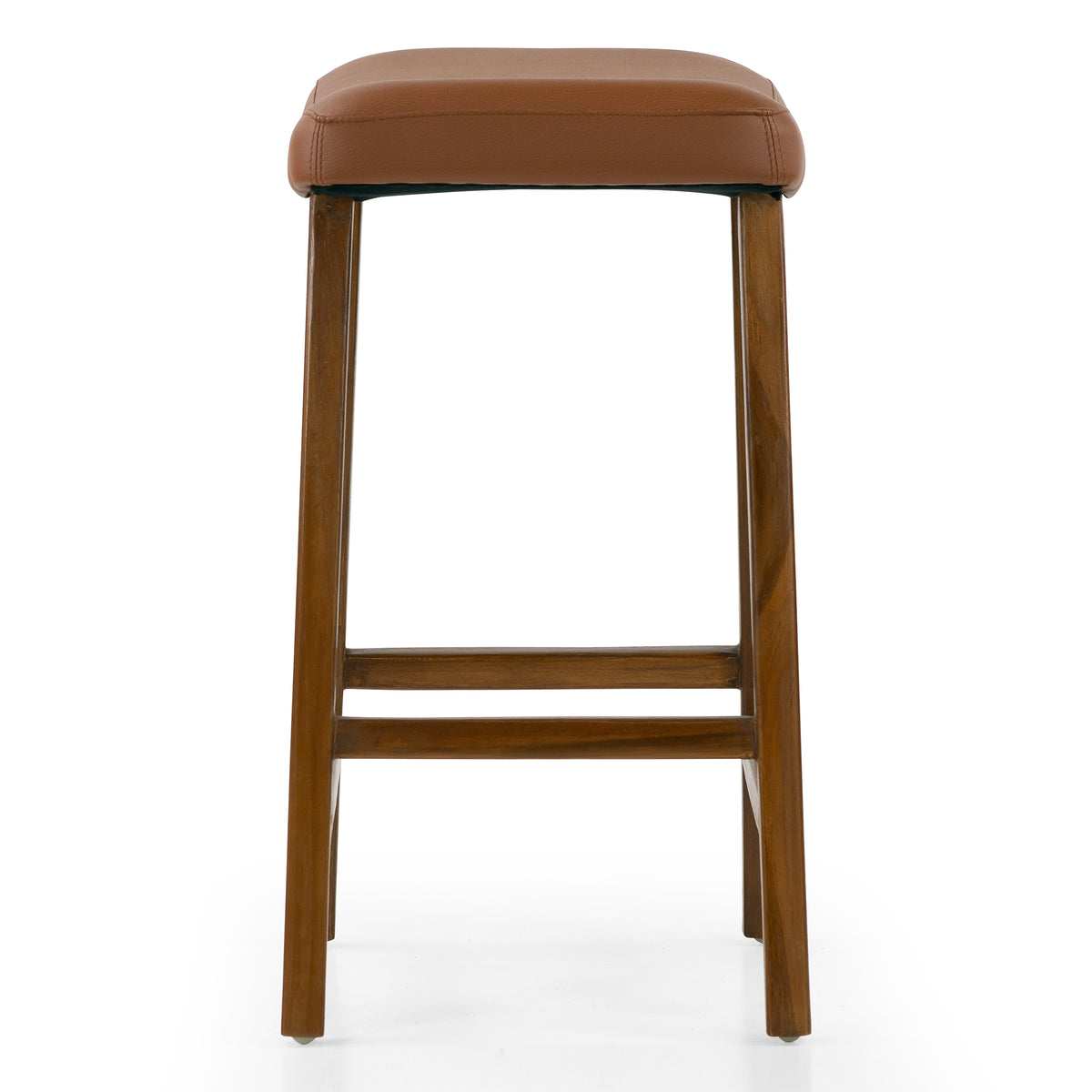 Bonita Brown Backless Faux Leather Upholstered Counter Stool with Teakwood Frame