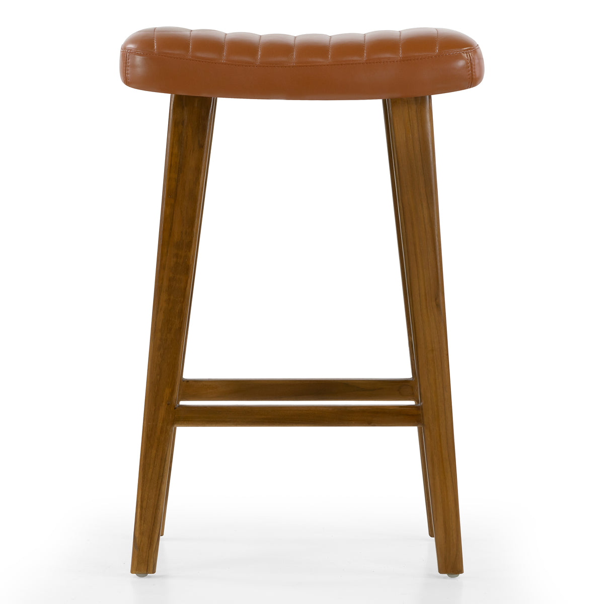 Bonita Brown Backless Leather Seat Barstool with Teakwood Frame