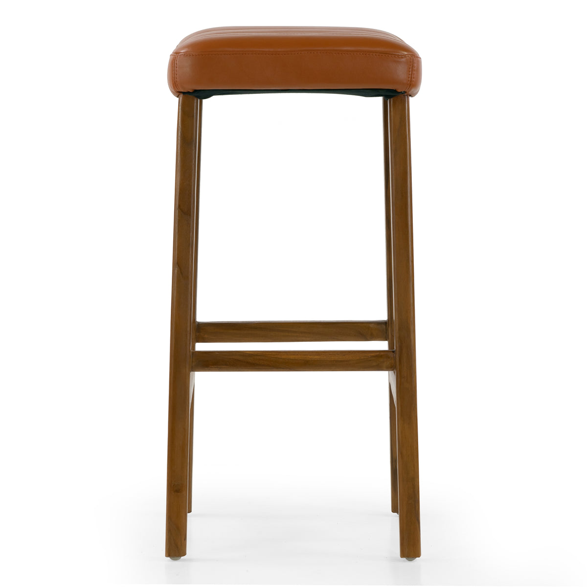 Bonita Brown Backless Leather Seat Barstool with Teakwood Frame
