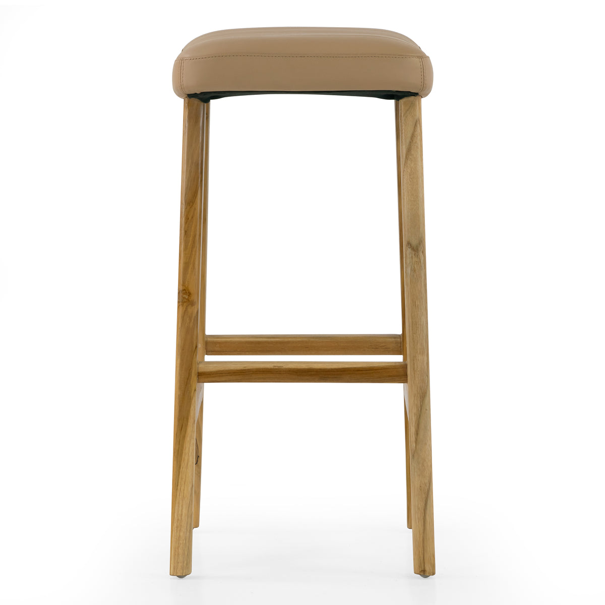 Bonita Beige Backless Leather Seat Barstool with Light Teakwood Frame