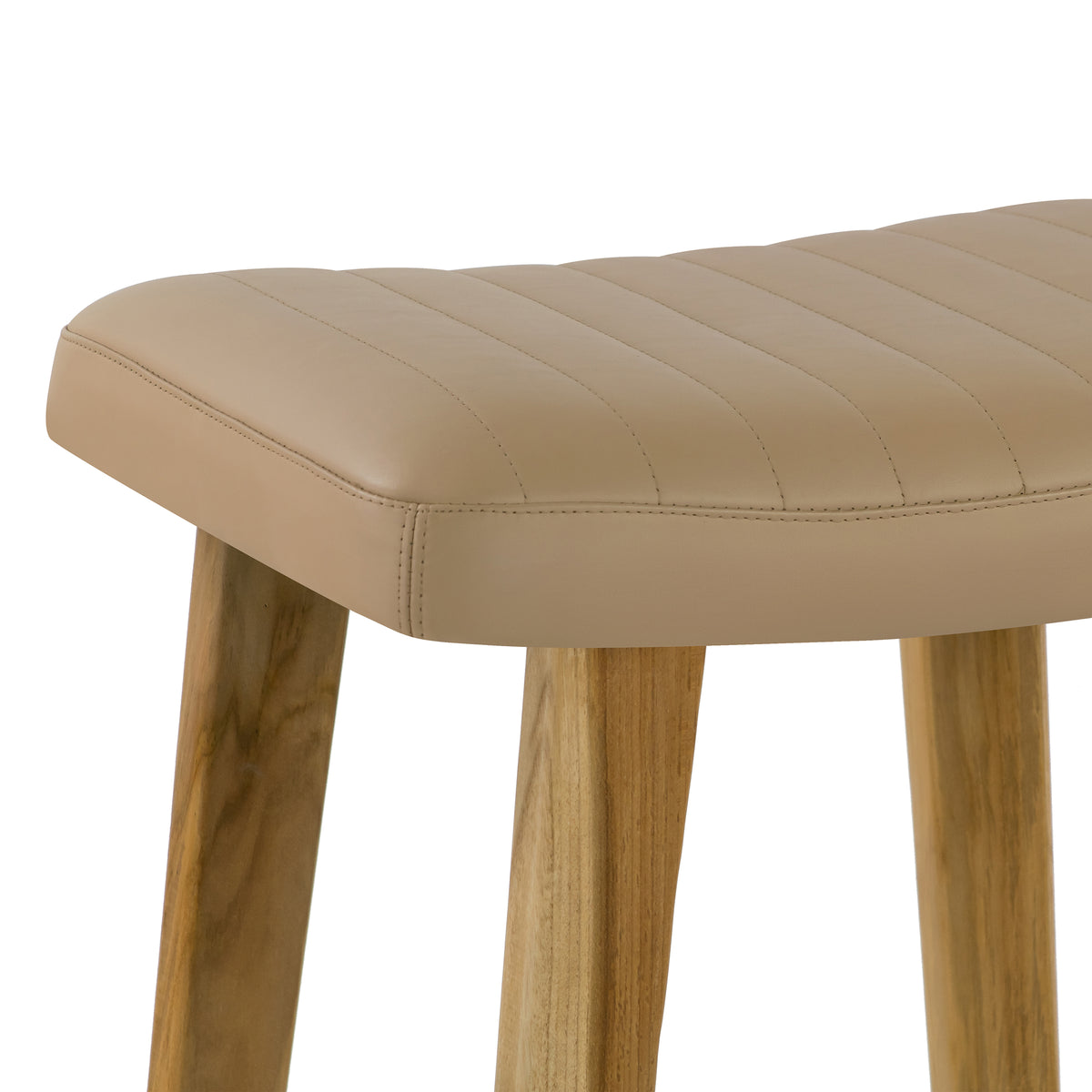 Bonita Beige Backless Leather Seat Barstool with Light Teakwood Frame