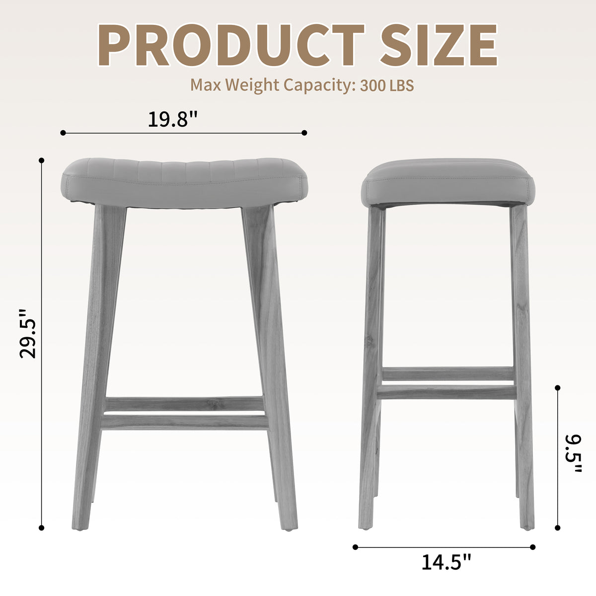 Bonita Beige Backless Leather Seat Barstool with Light Teakwood Frame
