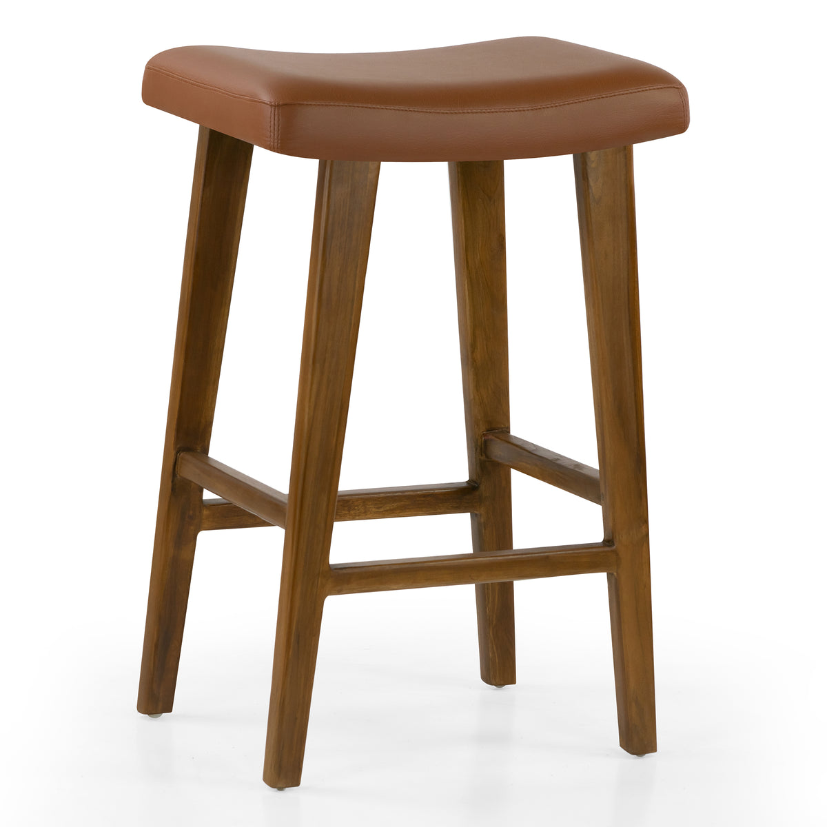Bonita Brown Backless Faux Leather Upholstered Barstool with Teakwood Frame
