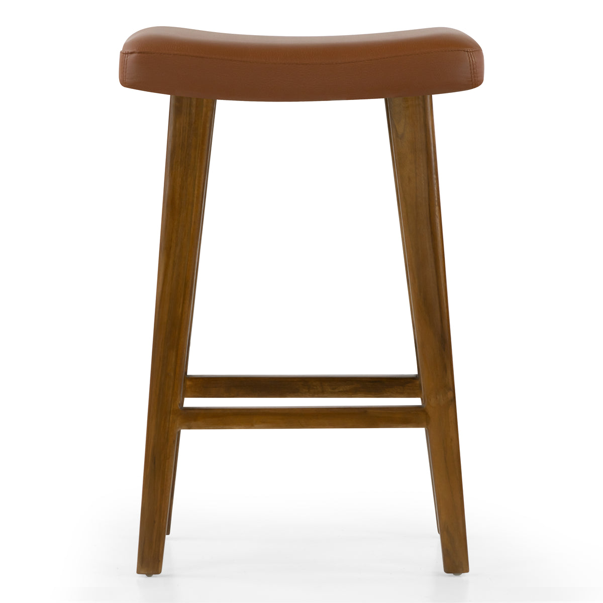 Bonita Brown Backless Faux Leather Upholstered Barstool with Teakwood Frame