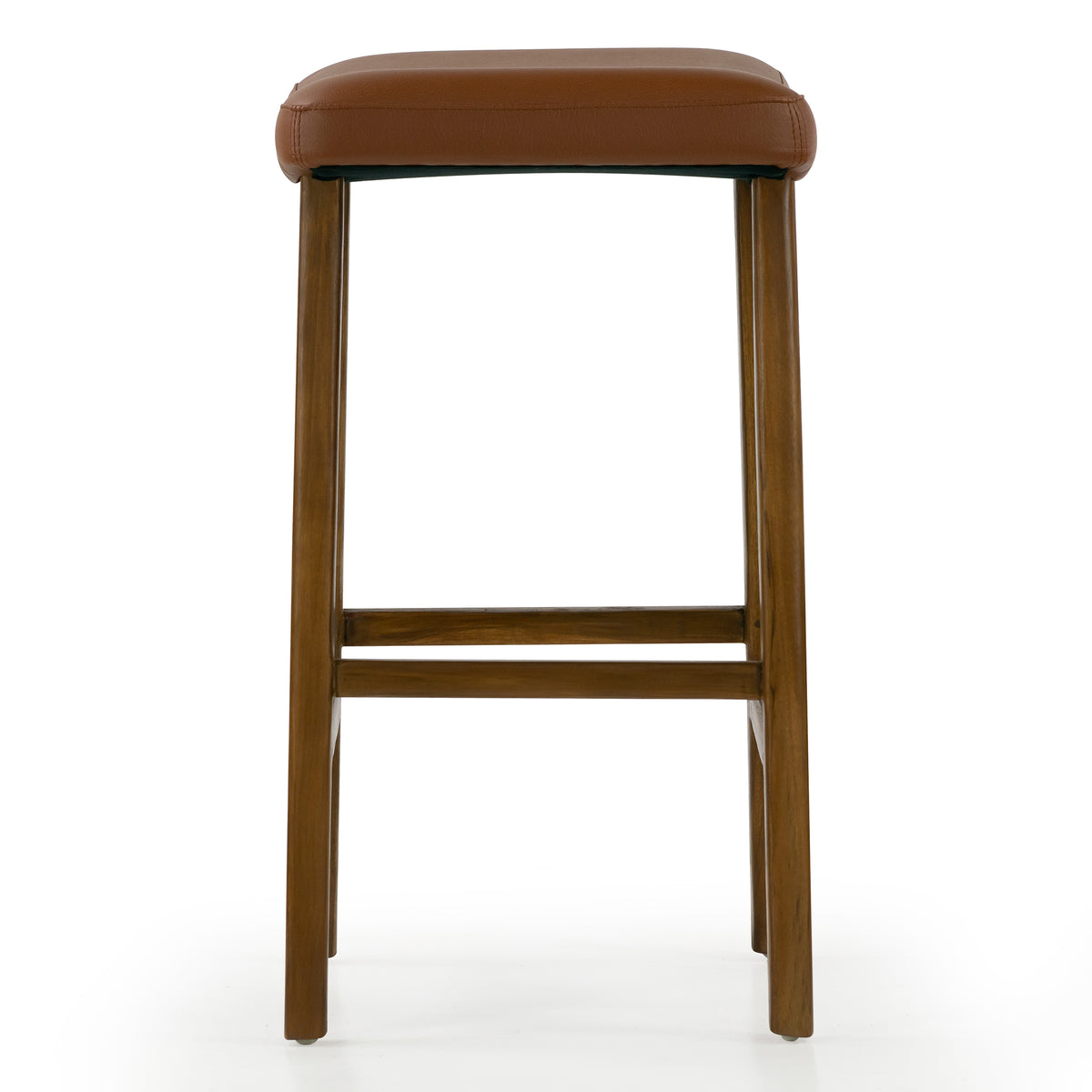 Bonita Brown Backless Faux Leather Upholstered Barstool with Teakwood Frame