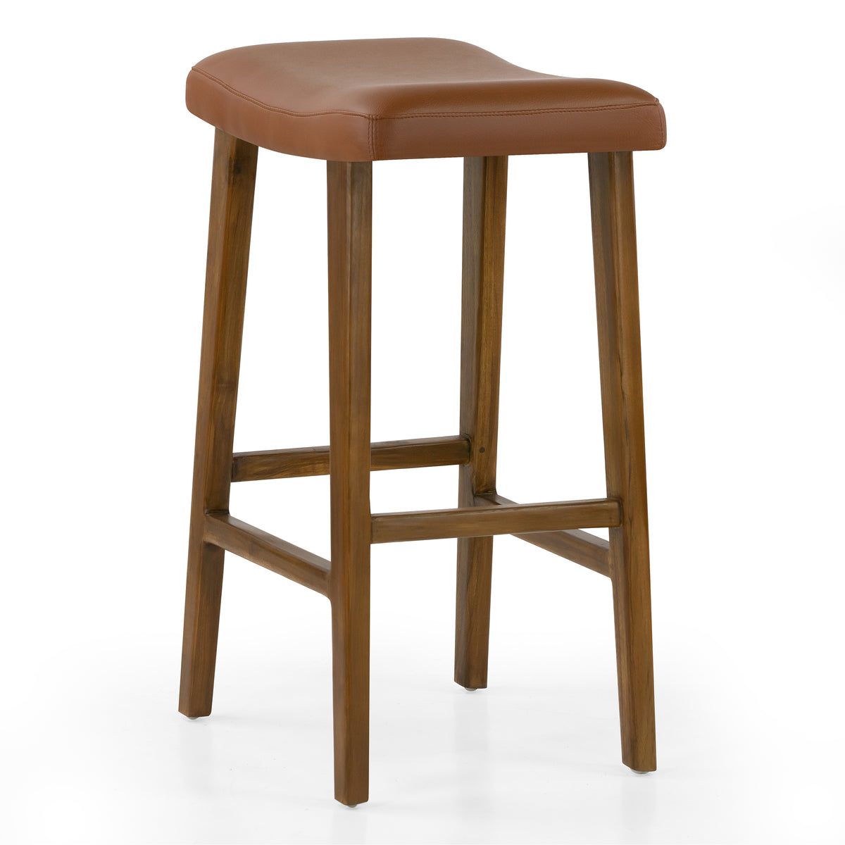 Bonita Brown Backless Faux Leather Upholstered Barstool with Teakwood Frame