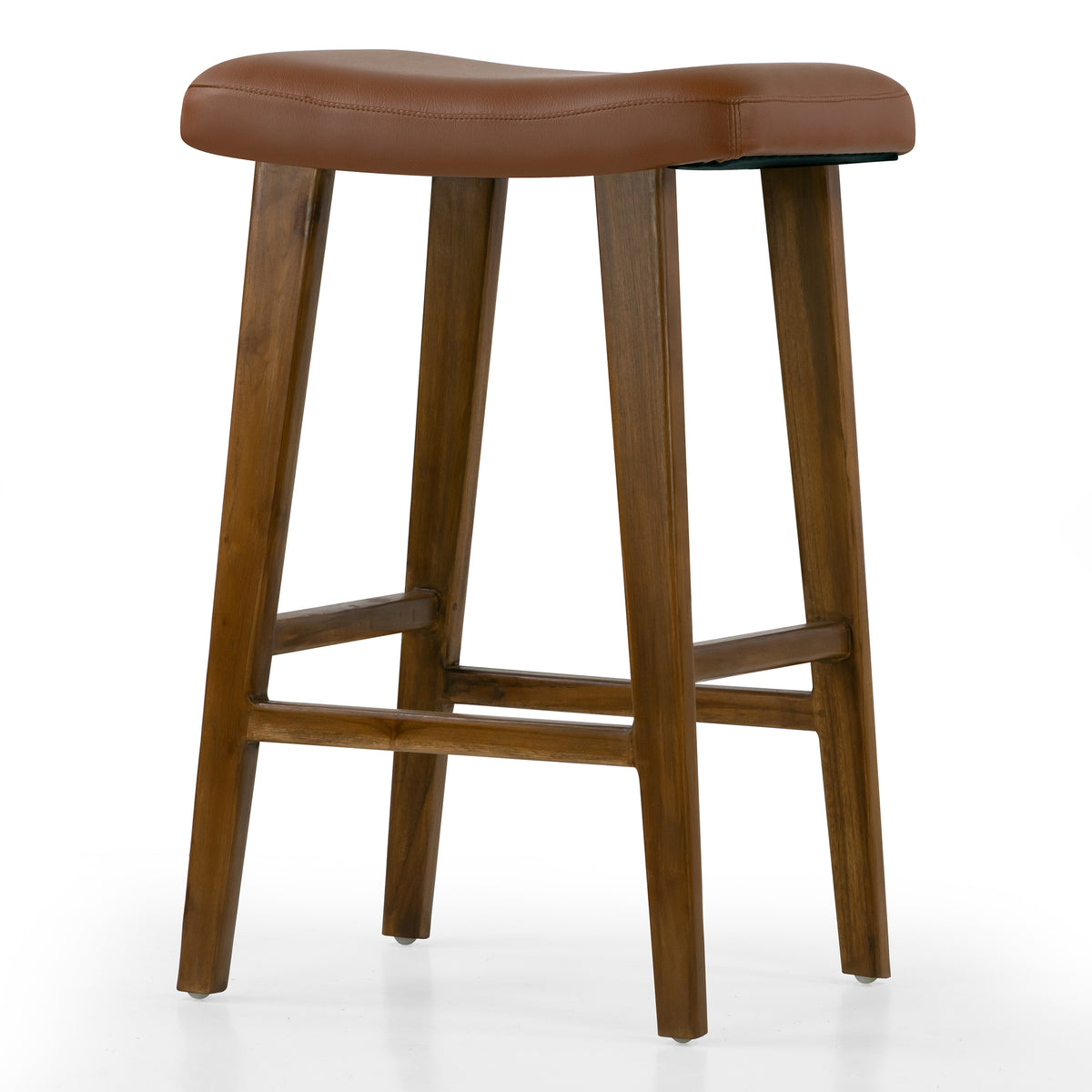 Bonita Brown Backless Faux Leather Upholstered Barstool with Teakwood Frame