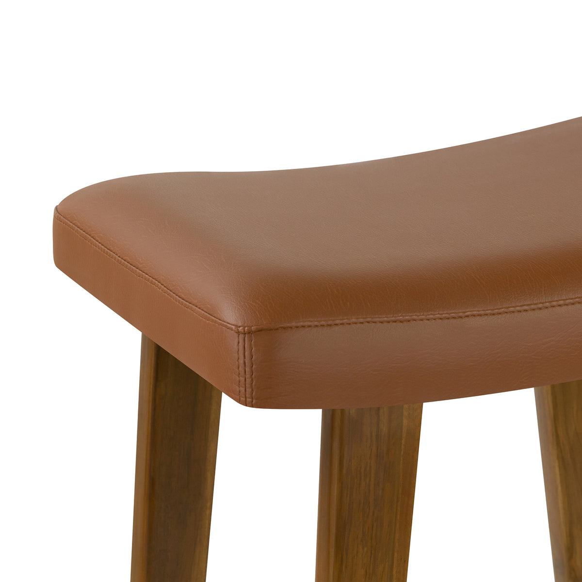 Bonita Brown Backless Faux Leather Upholstered Barstool with Teakwood Frame