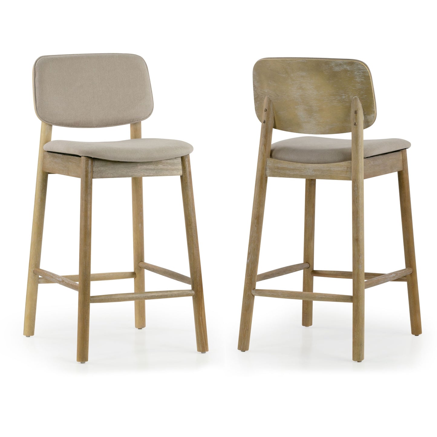 Set of 2 Azura Beige Fabric Counter Stool with Washed Wood Legs